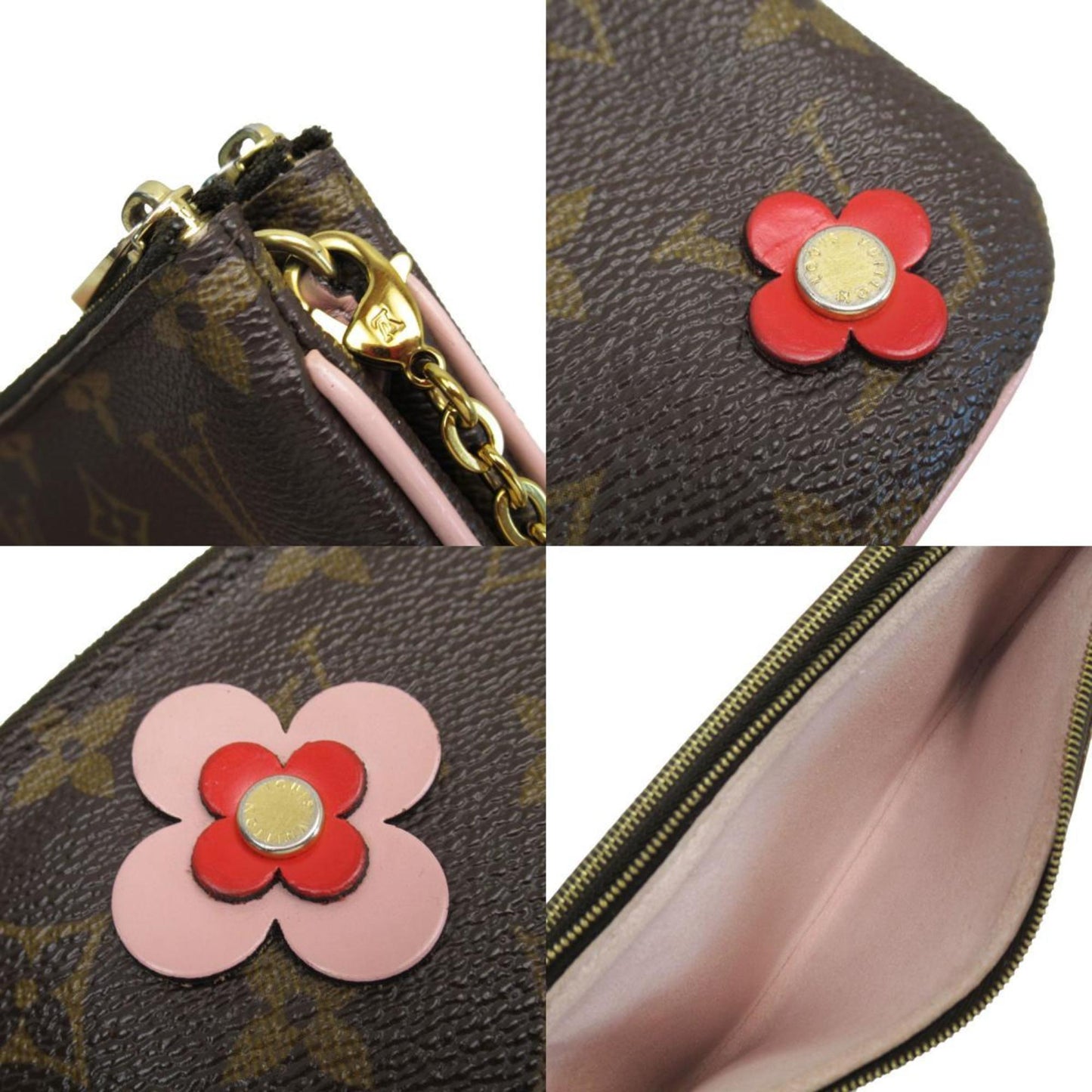 Louis Vuitton Brown Pink Red Color Monogram Pochette Shoulder Bag
