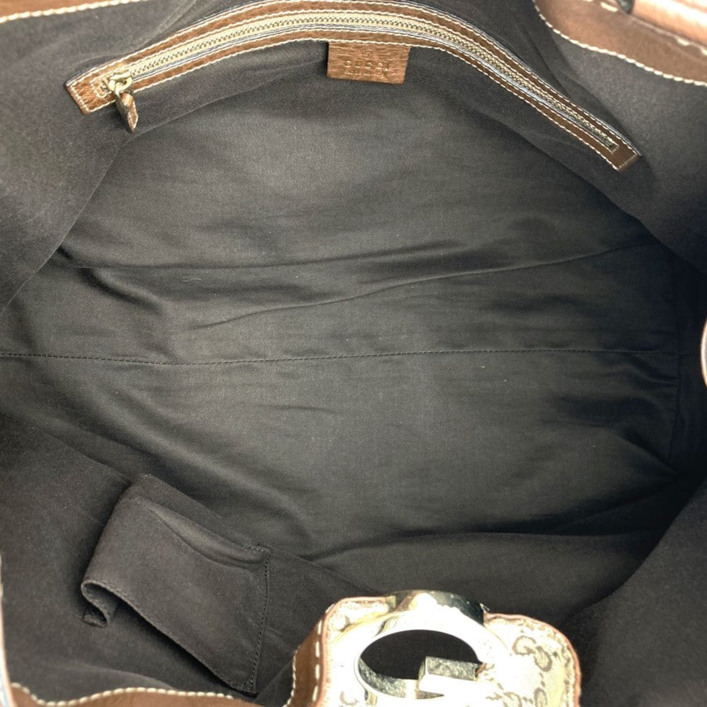 Gucci Brown Gg Canvas Leather Handbag Tote Bag