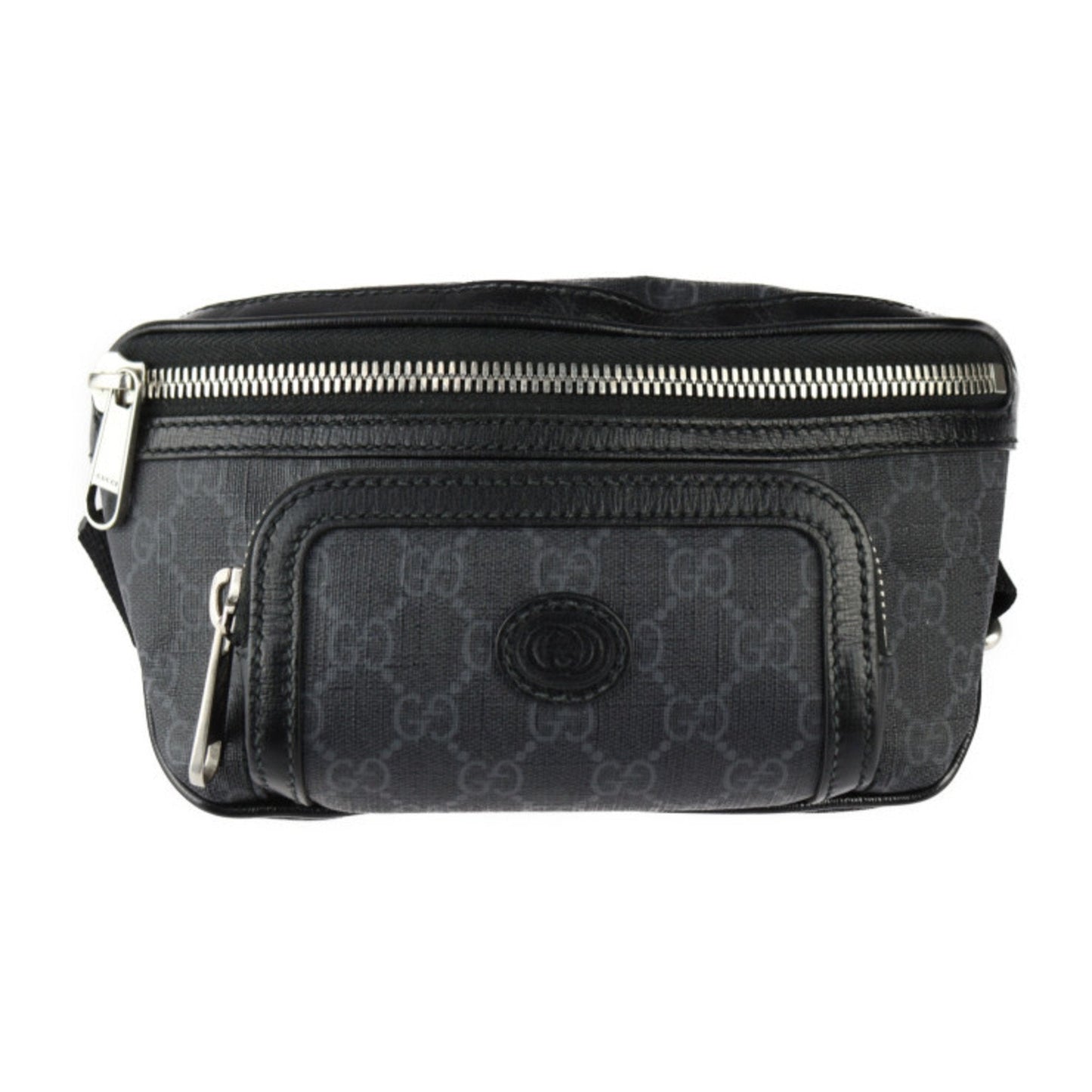 Gucci Black Gray Gg Supreme Leather Fanny Pack Sling Bag ()