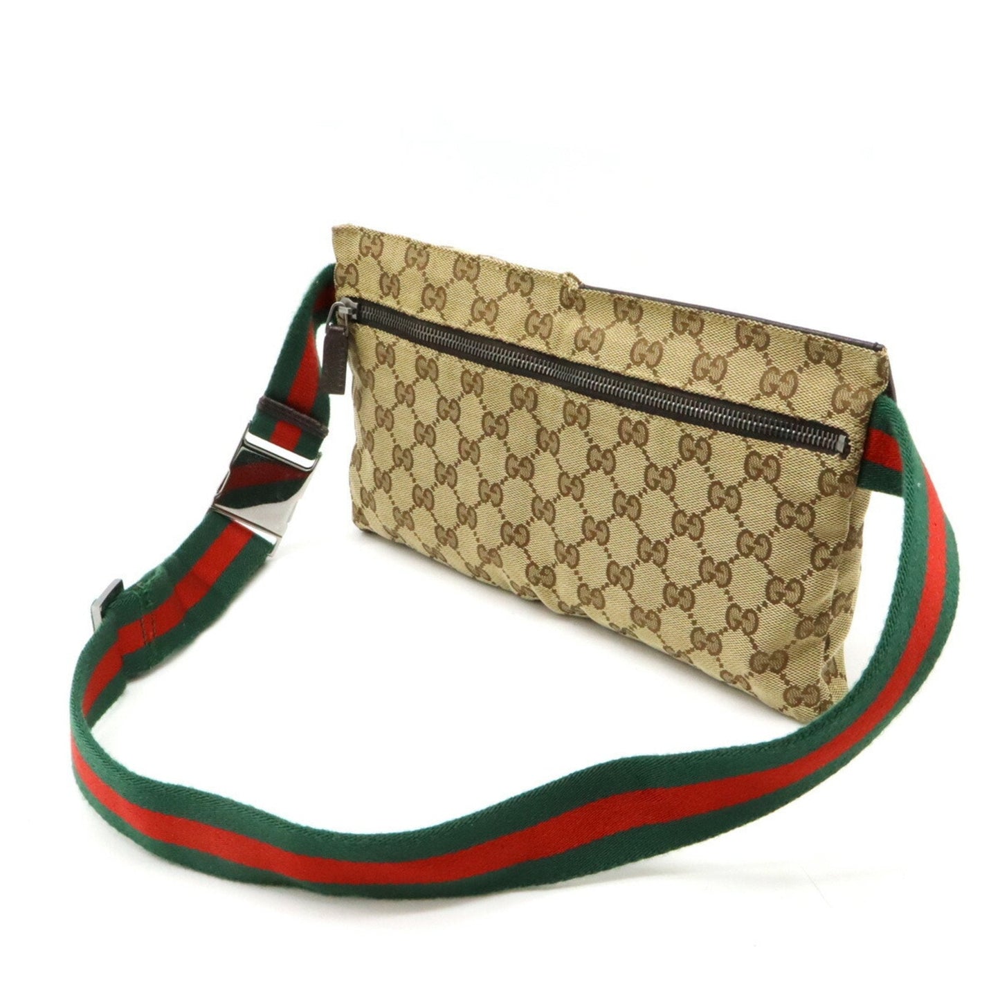 Gucci Beige Dark Brown Khaki Canvas Leather Sling Bag