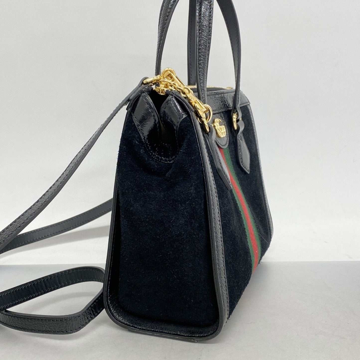 Gucci Black Green Red Color Suede Handbag