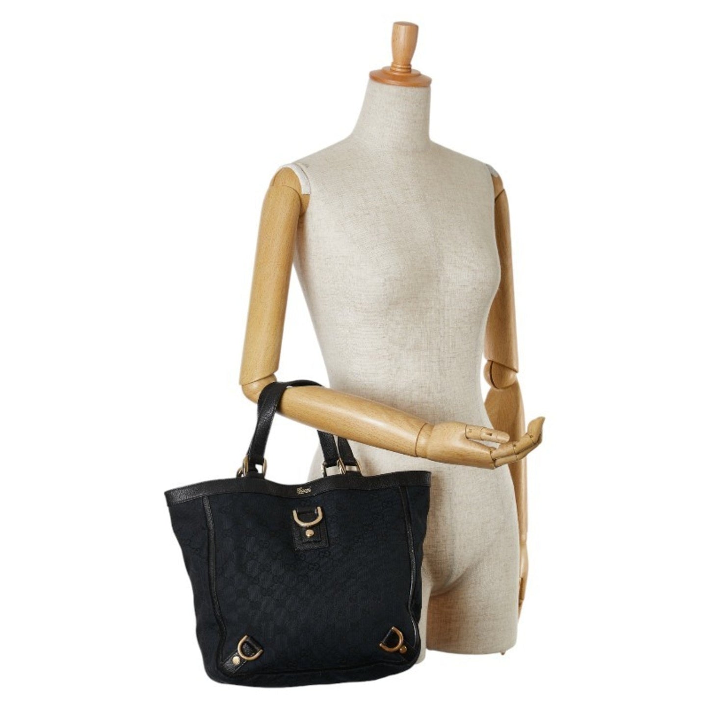 Gucci Black Canvas Leather Handbag Tote Bag