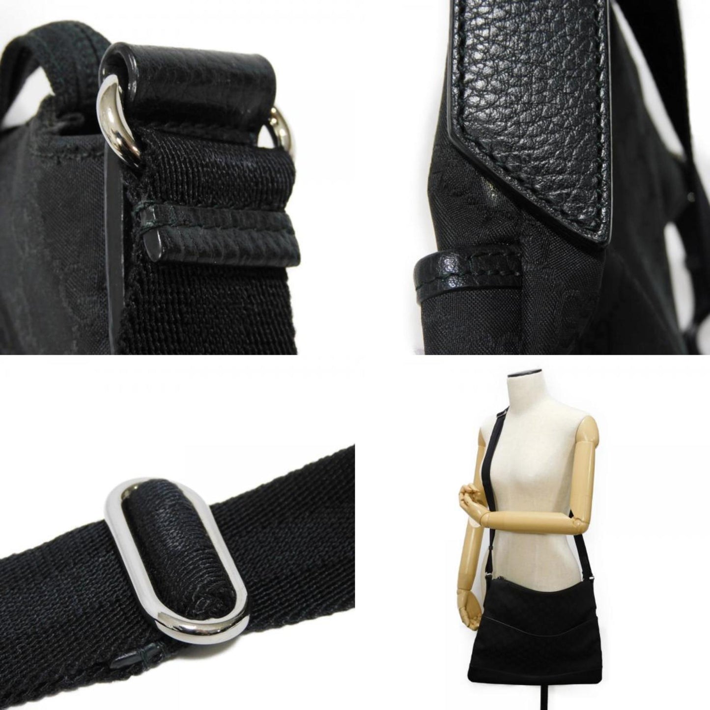 Gucci Black Nylon Canvas Leather Messenger Bag Shoulder Bag