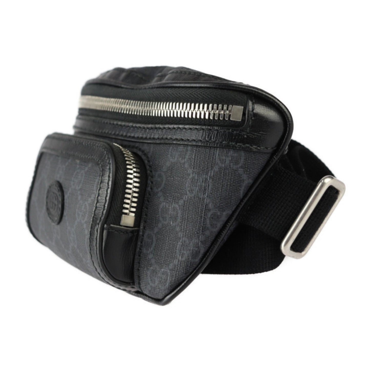 Gucci Black Gray Gg Supreme Leather Fanny Pack Sling Bag