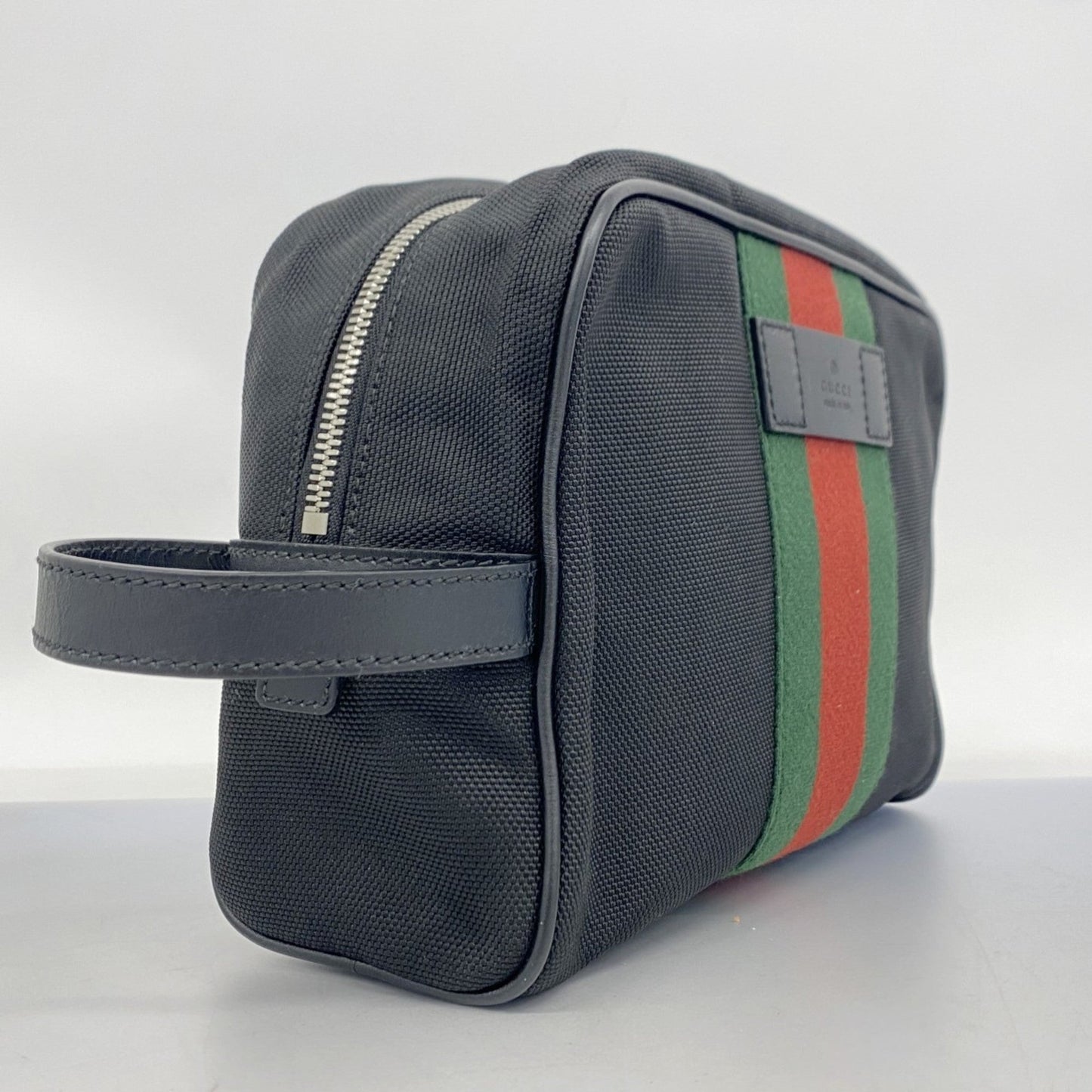 Gucci Black Green Red Color Nylon Canvas Clutch Bag