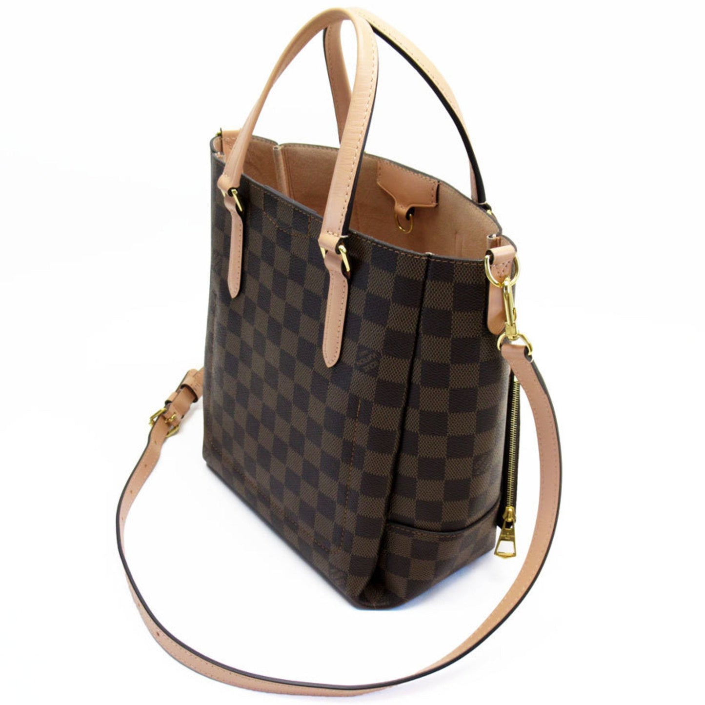 Louis Vuitton Brown Pink Beige Damier Canvas Leather Handbag Shoulder Bag