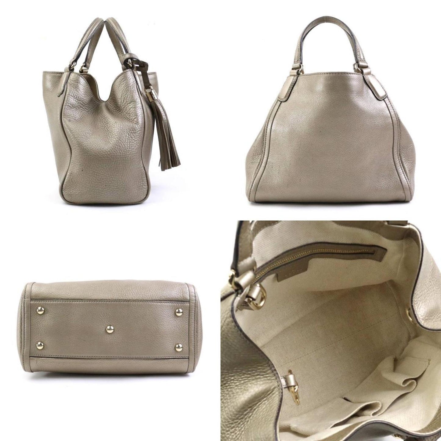 Gucci Metallic Gray Leather Handbag Shoulder Bag