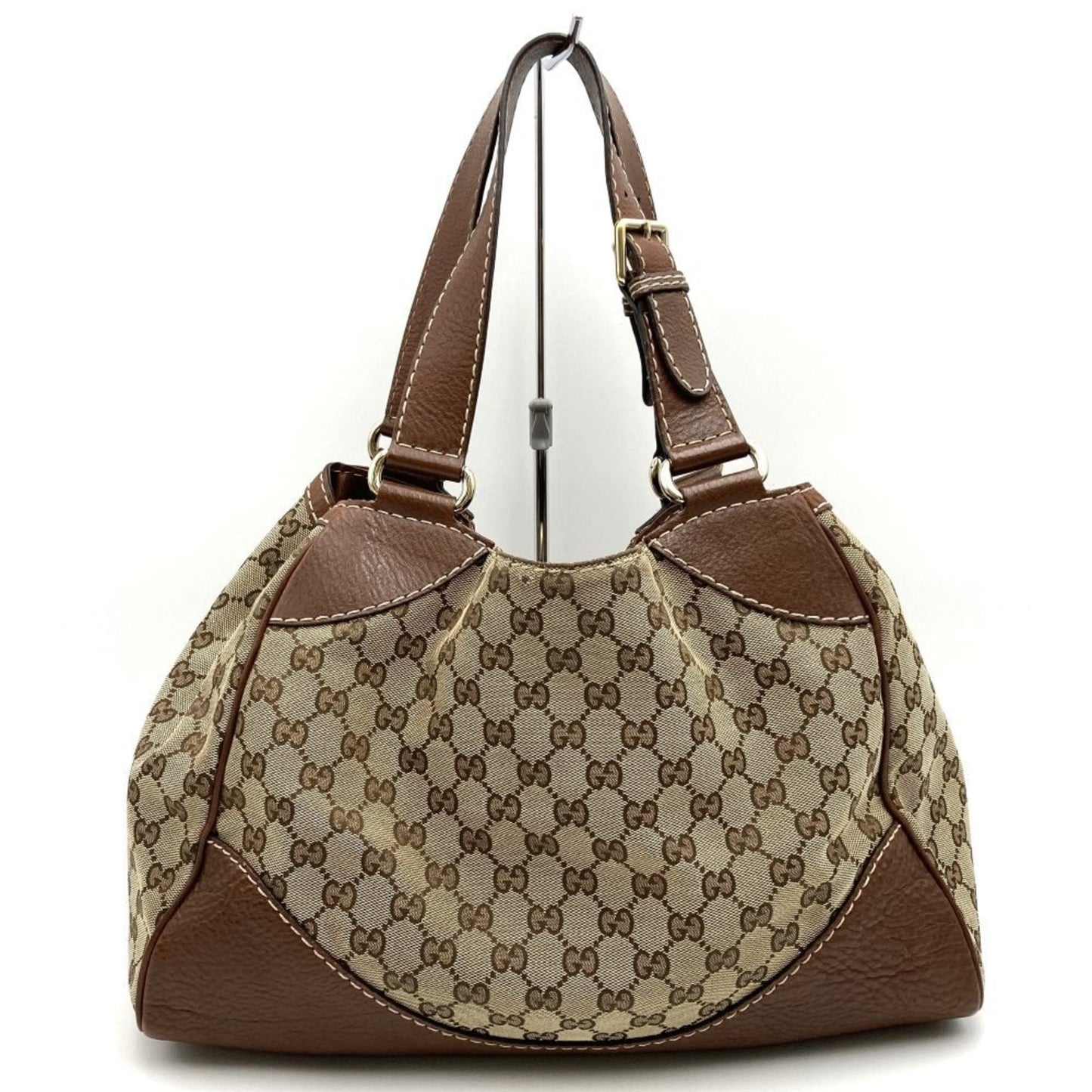 Gucci Brown Gg Canvas Leather Handbag Tote Bag