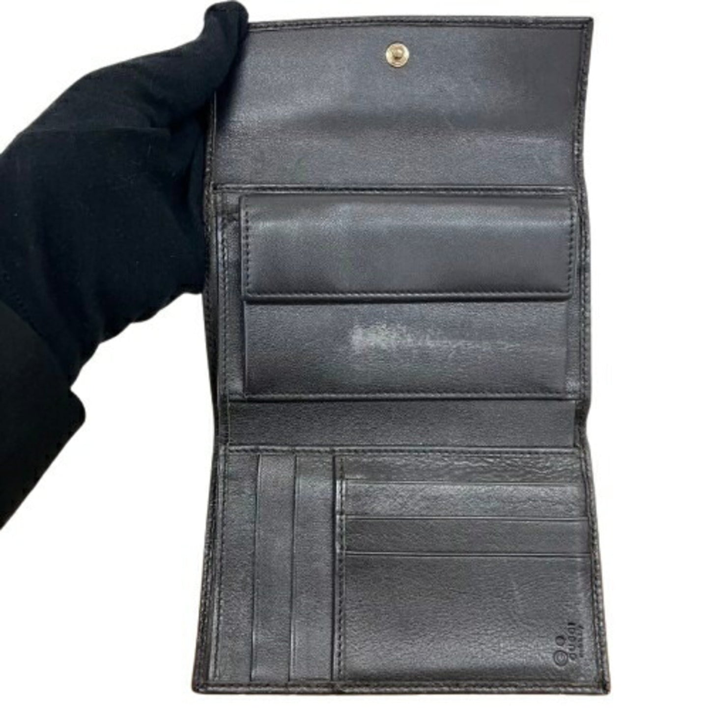 Gucci Black Leather Long Wallet (Tri-Fold)