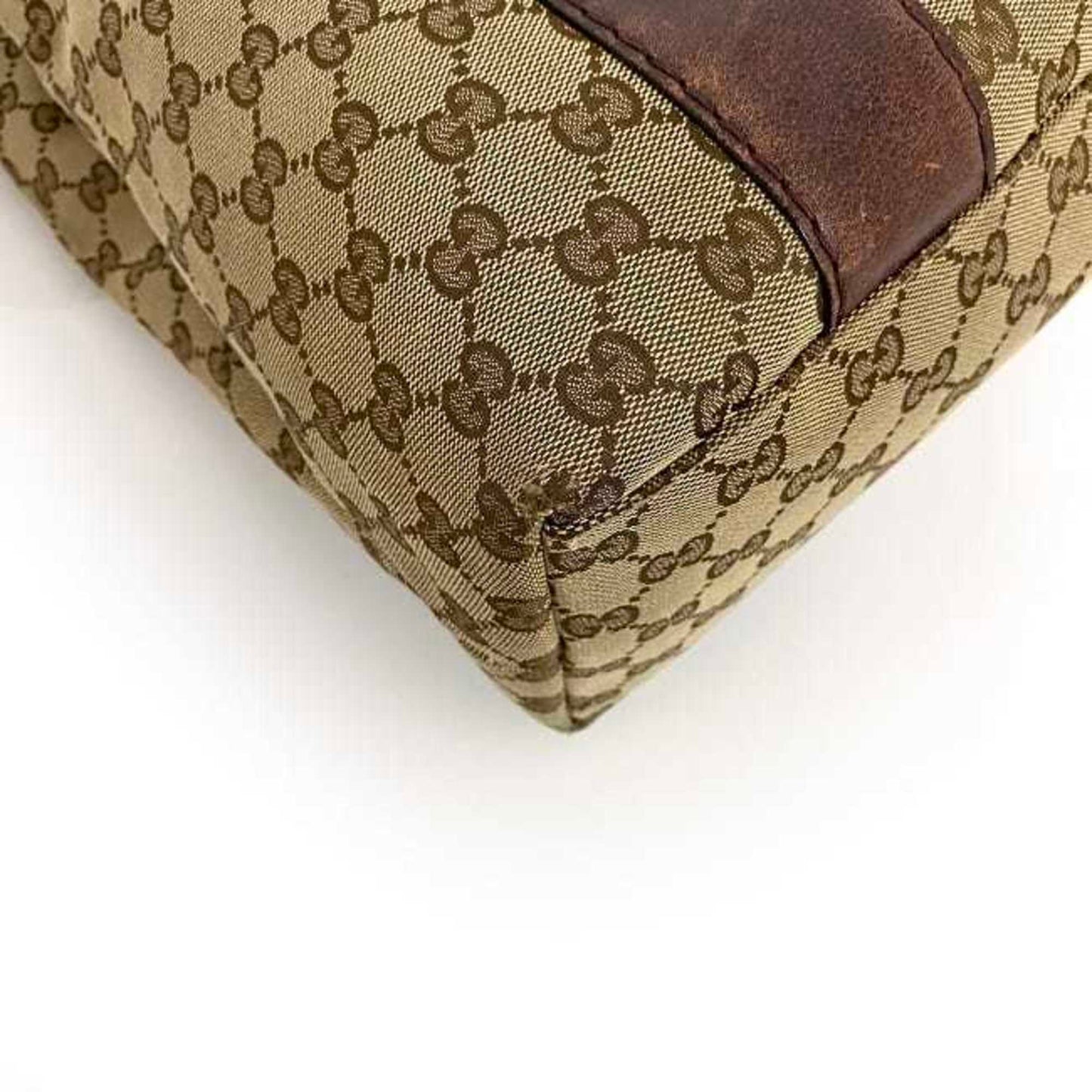 Gucci Beige Brown Canvas Leather Tote Bag