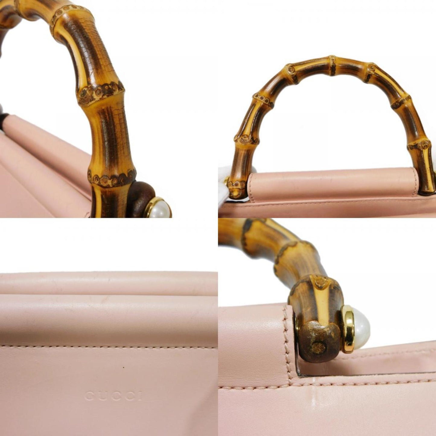 Gucci Light Pink Bamboo Leather Handbag