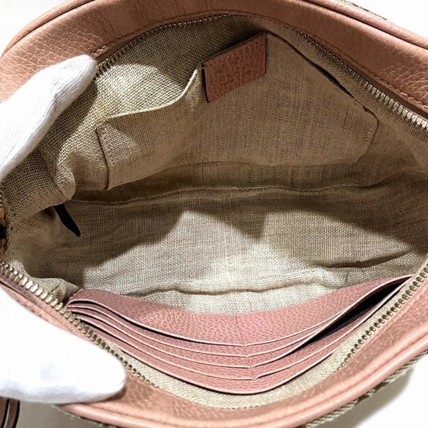 Gucci Beige Pink Canvas Leather Shoulder Bag