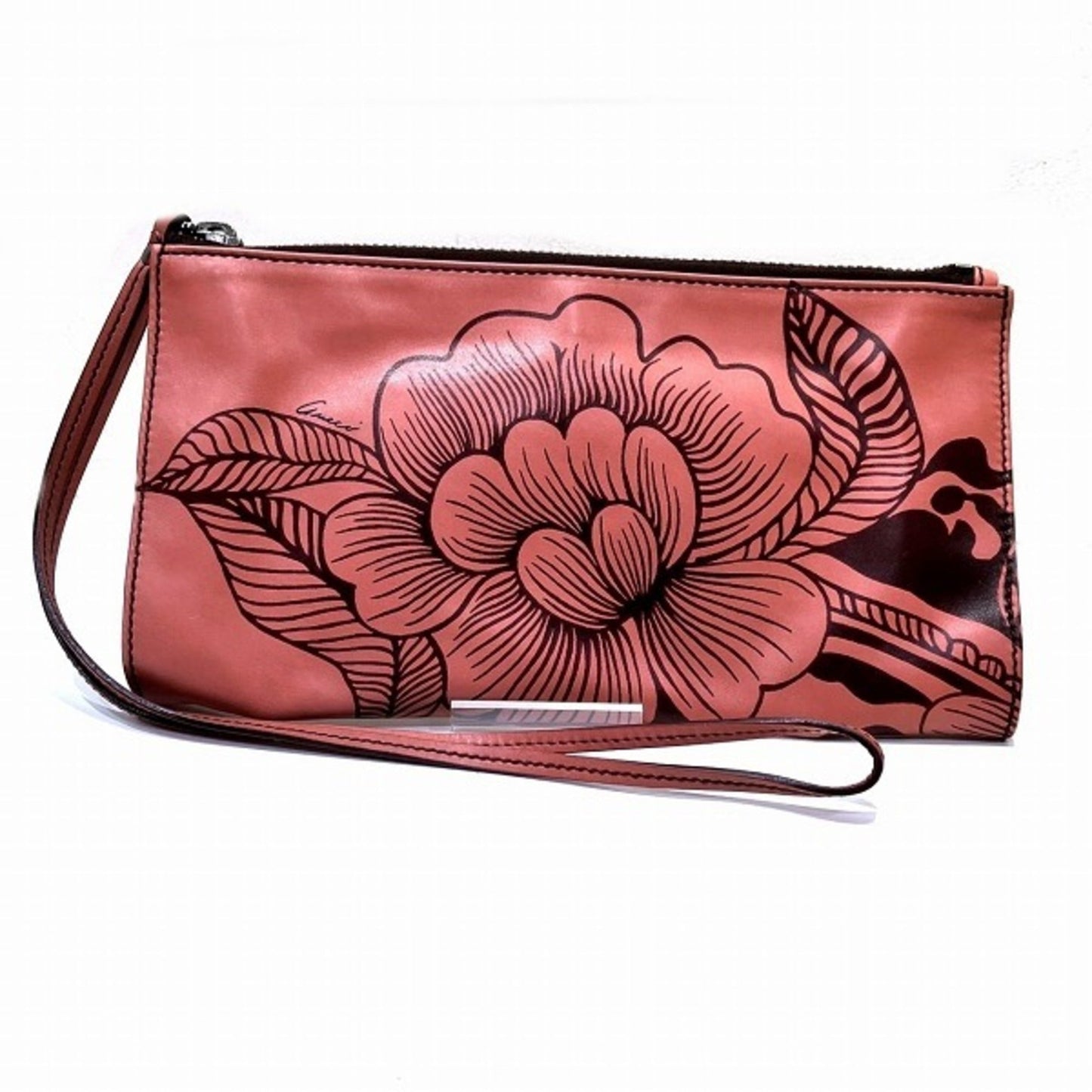 Gucci Flora Brown Pink Leather Clutch Bag Pouch ()