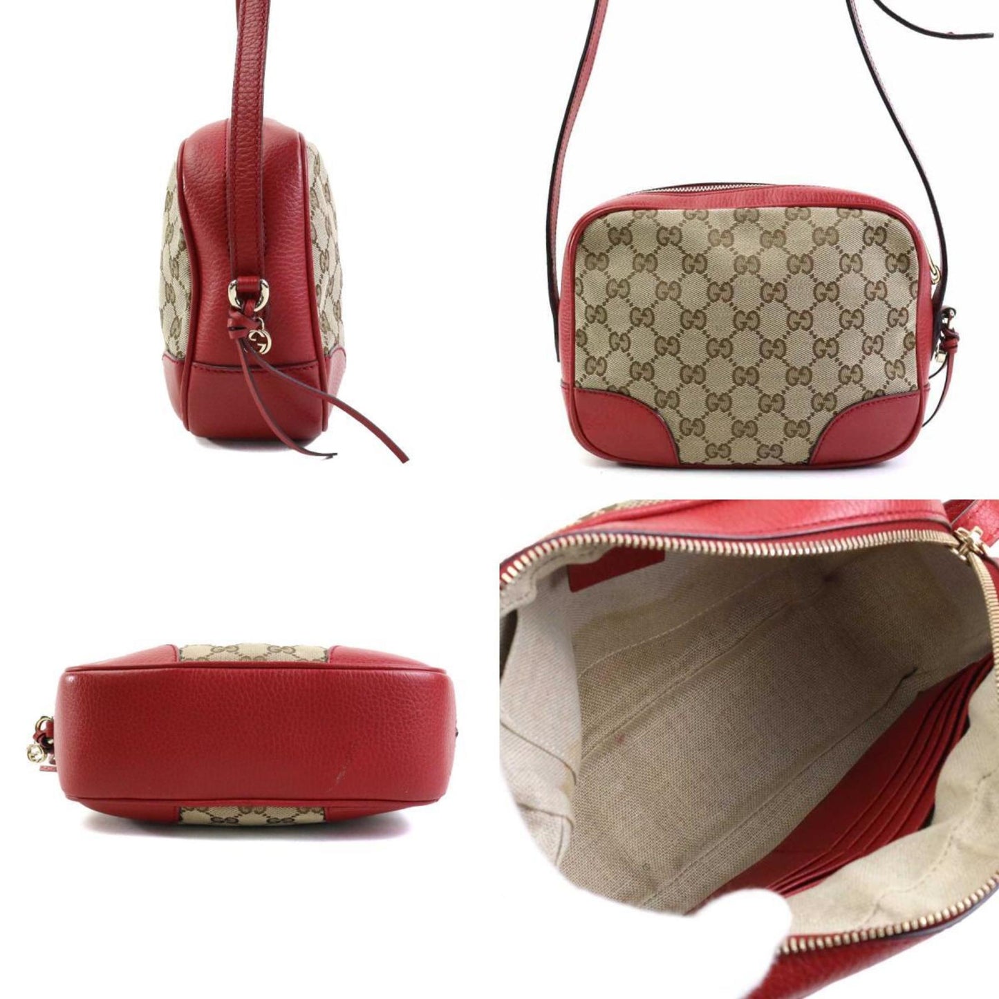Gucci Beige Brown Red Color Gg Canvas Leather Shoulder Bag