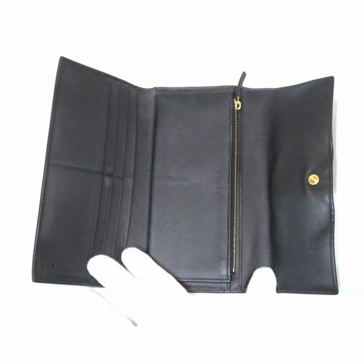 Gucci Beige Black Gg Supreme Leather Long Wallet (Bi-Fold)