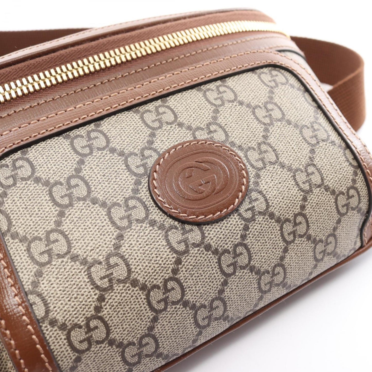 Gucci Beige Brown Pvc Coated Canvas Leather Sling Bag
