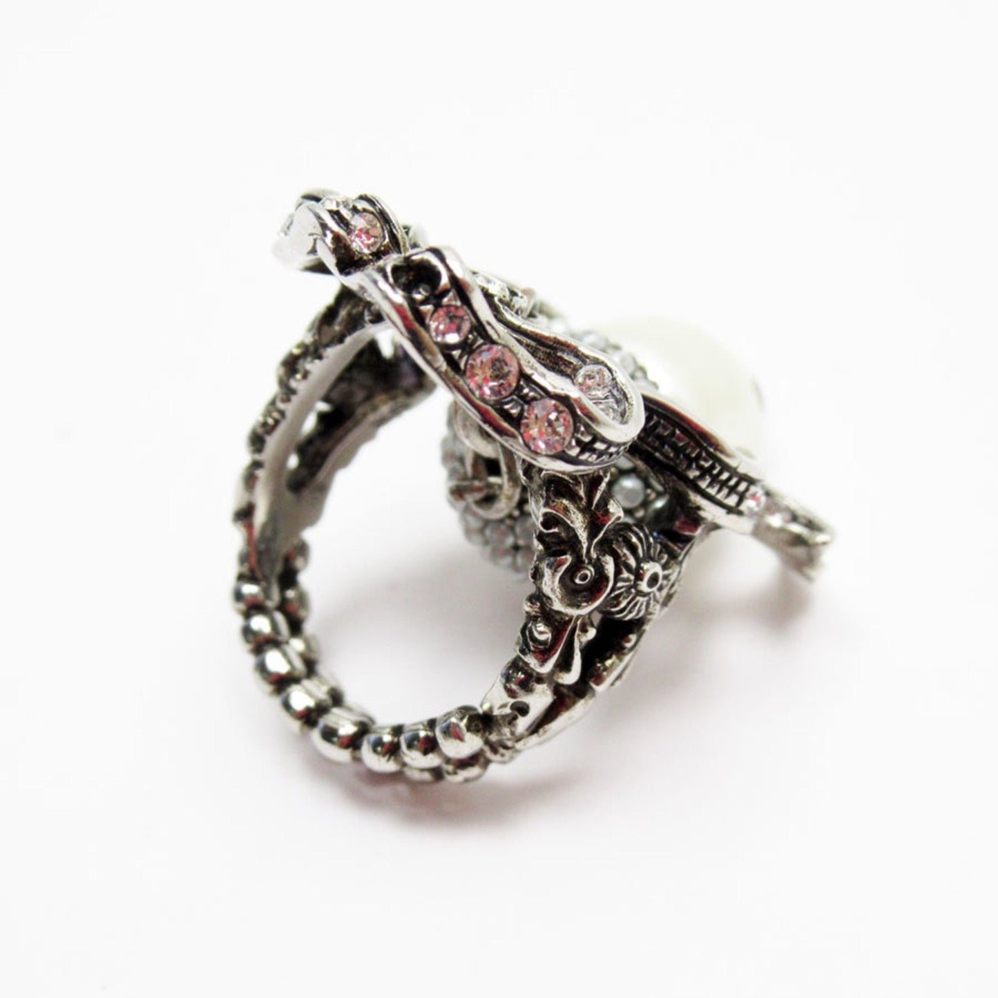 Gucci Silver Artificial Pearl Metal Band Ring