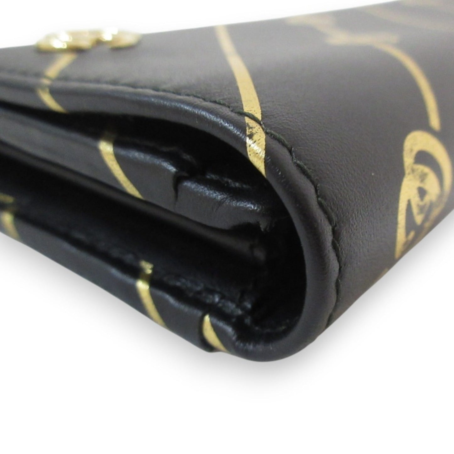 Gucci Black Gold Leather Wallet (Tri-Fold)