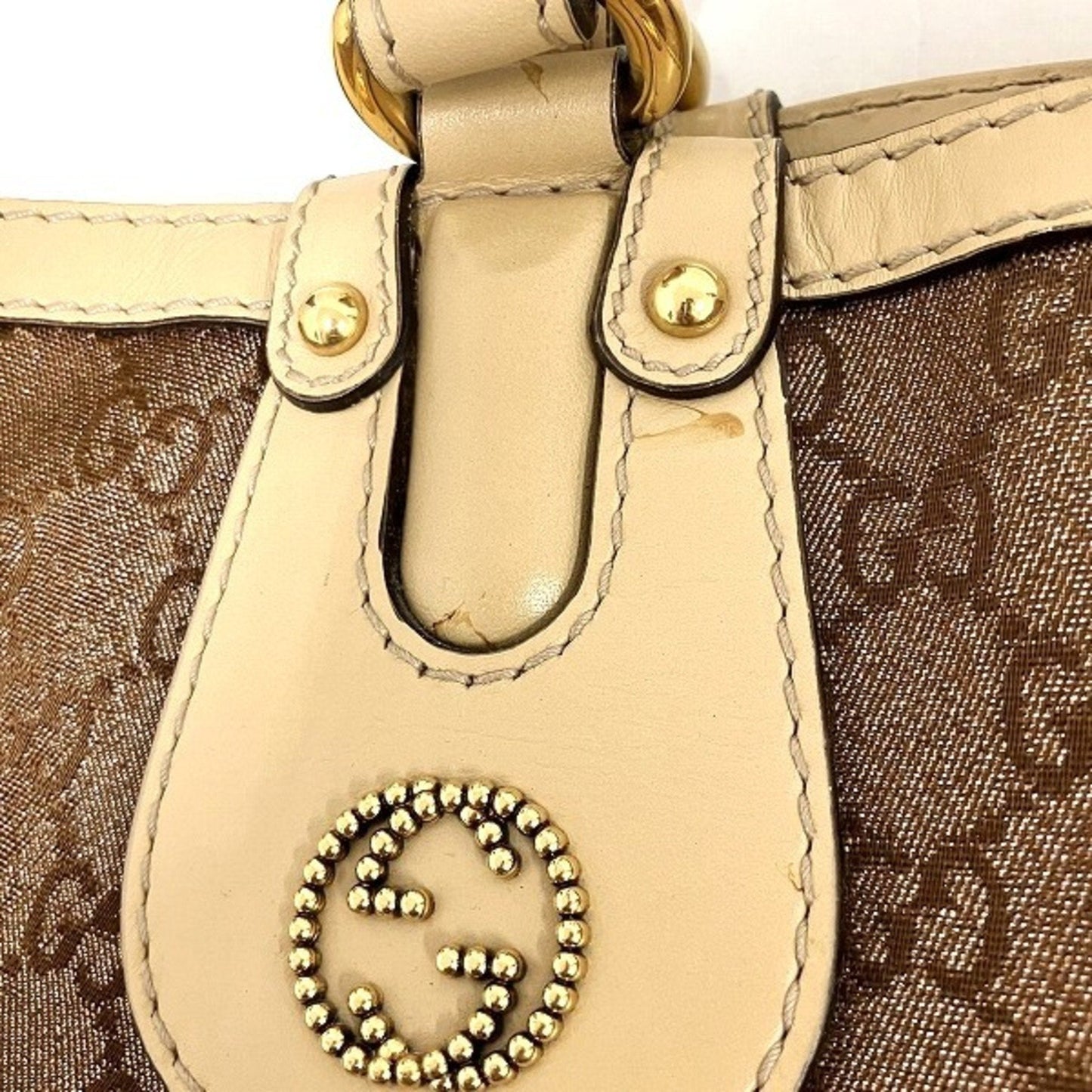 Gucci Beige Metallic Pink Canvas Leather Handbag
