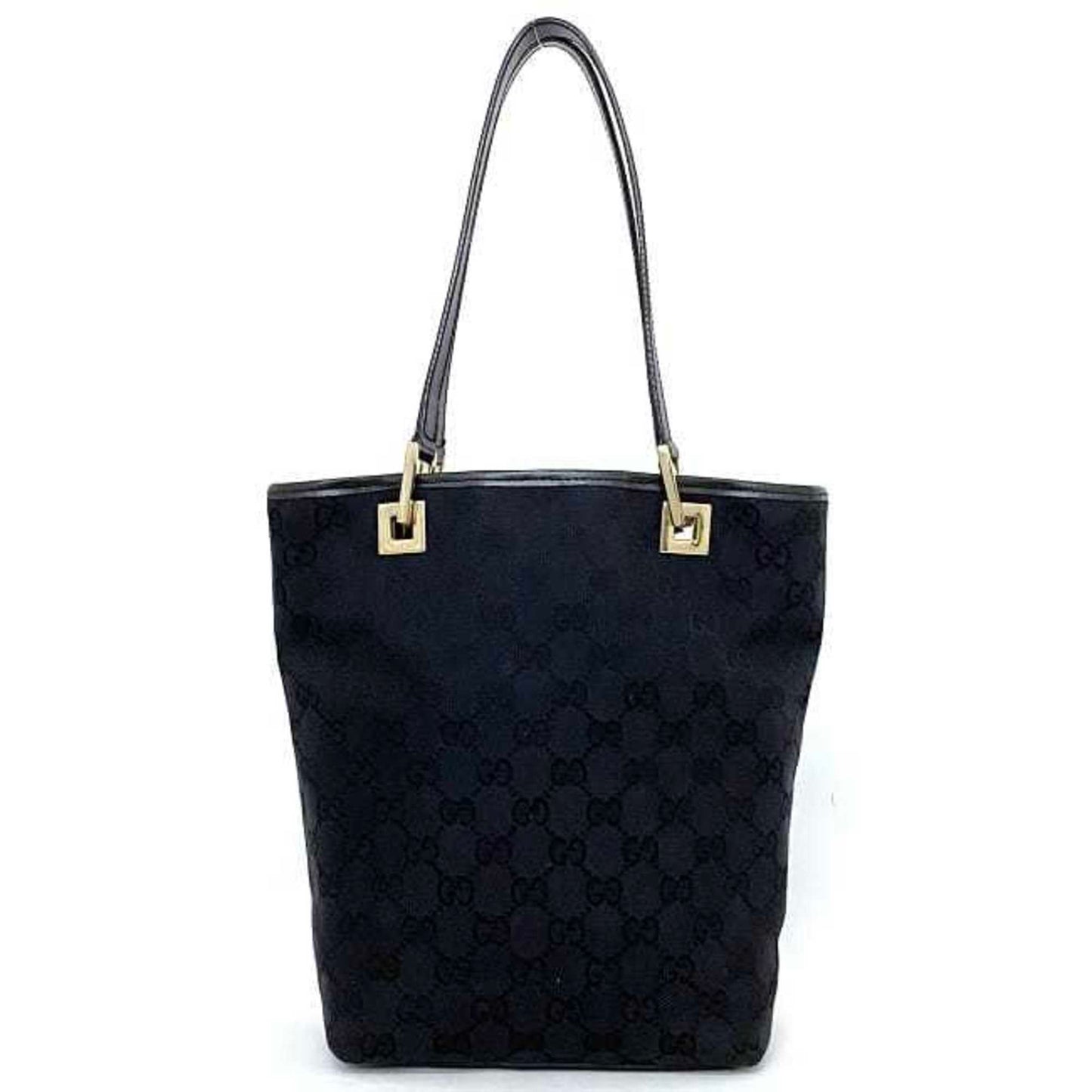Gucci Black Gold Canvas Leather Handbag Tote Bag