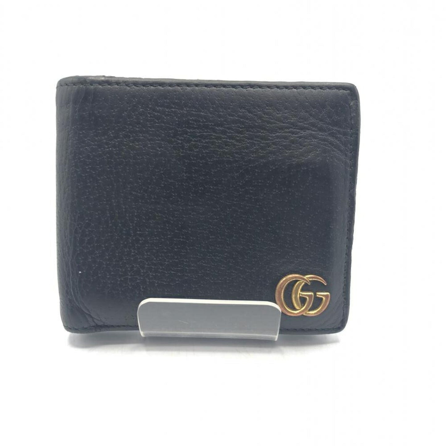 Gucci Black Gray Navy Leather Middle Wallet (Bi-Fold) ()