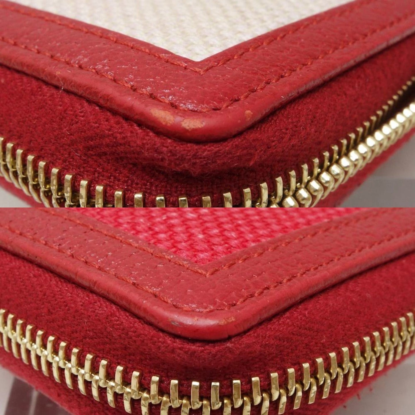 Gucci Blue Red Color White Canvas Leather Wallet (Bi-Fold)