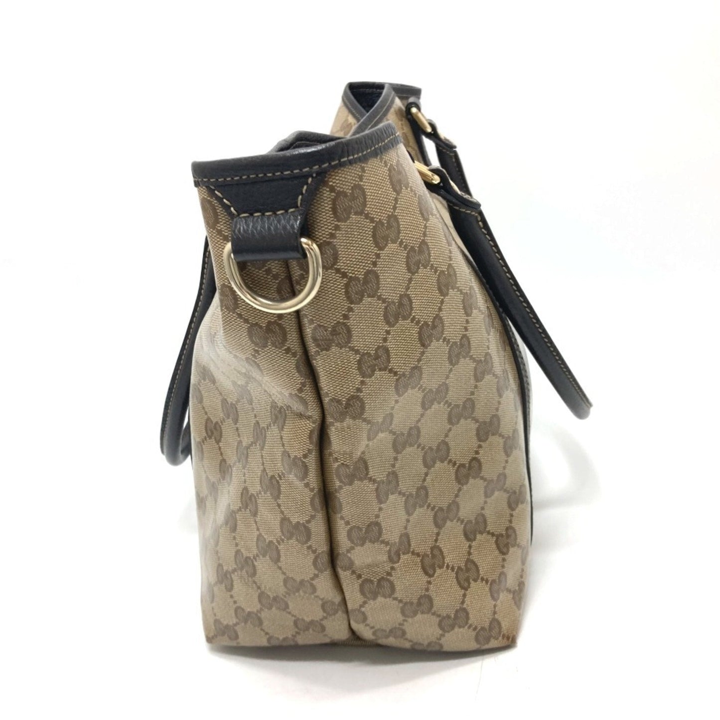 Gucci Gg Crystal Beige Brown Leather Coated Canvas Handbag Tote Bag