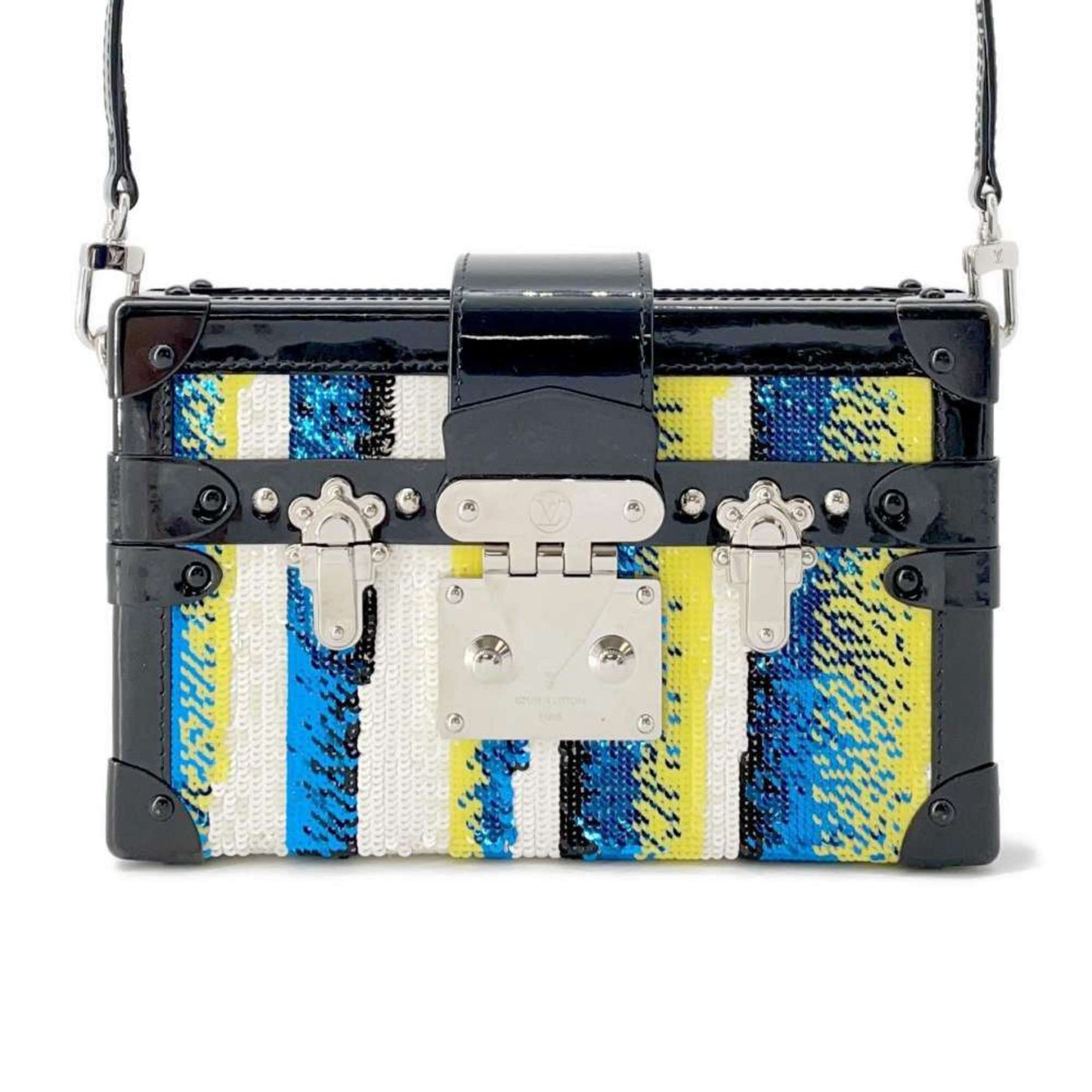 Louis Vuitton Black Multi-Color Noir White Spangles Patent Leather Shoulder Bag ()