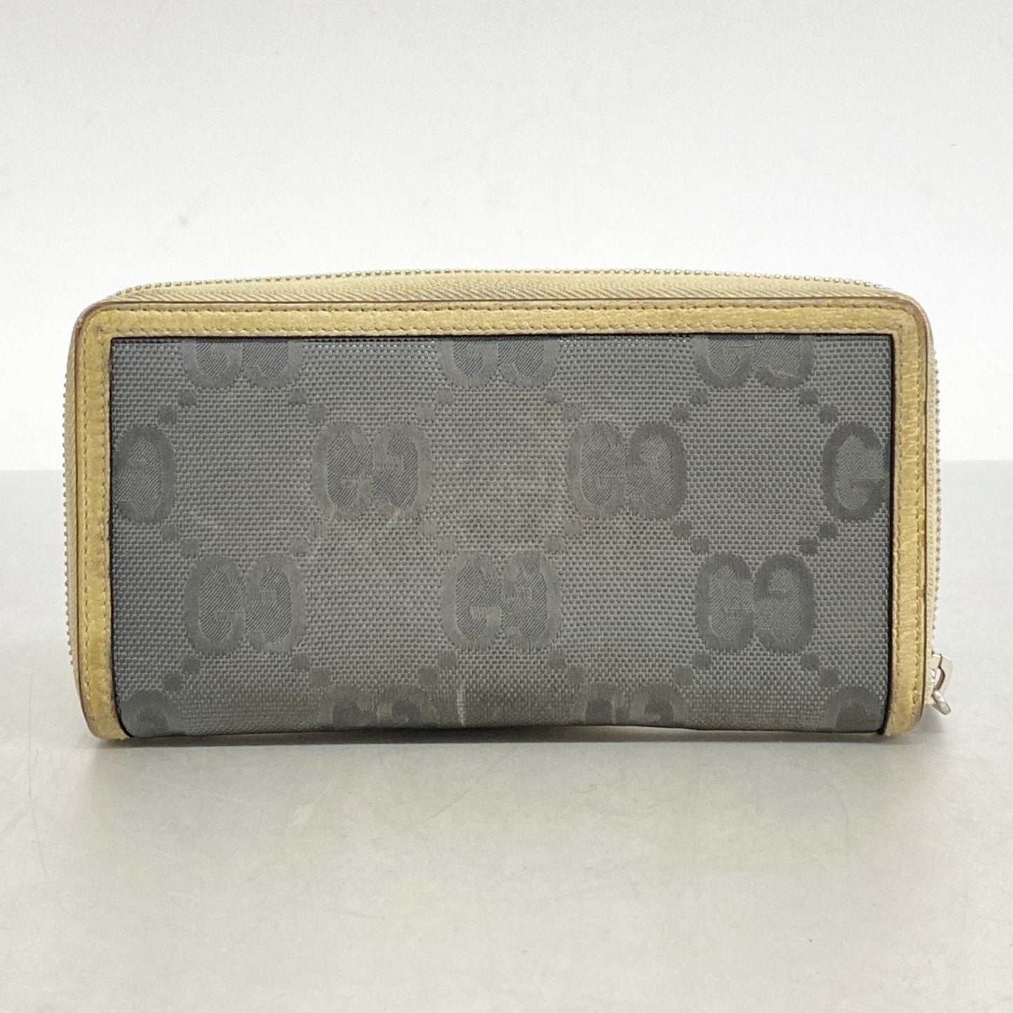 Gucci Beige Gray Nylon Canvas Long Wallet (Bi-Fold)