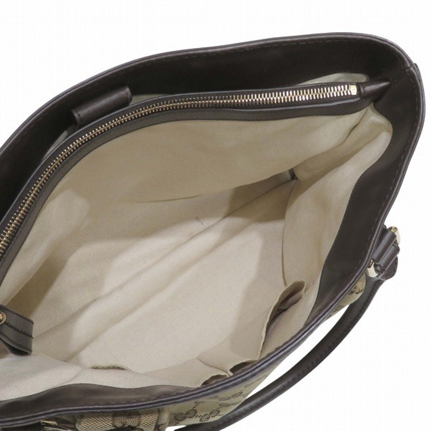 Gucci Beige Dark Brown Canvas Leather Shoulder Bag Tote Bag