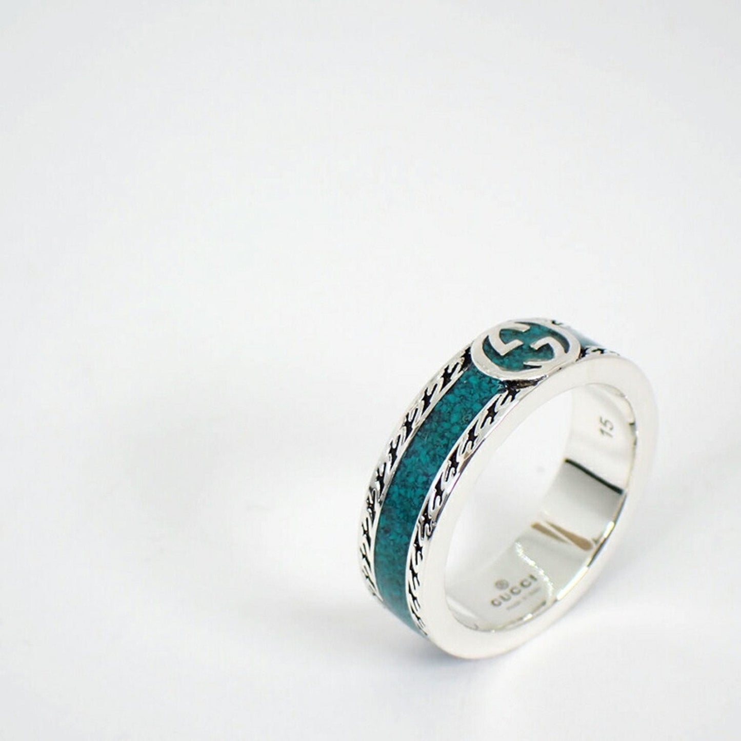 Gucci Silver Turquoise Enamel Sterling Silver 925 Band Ring