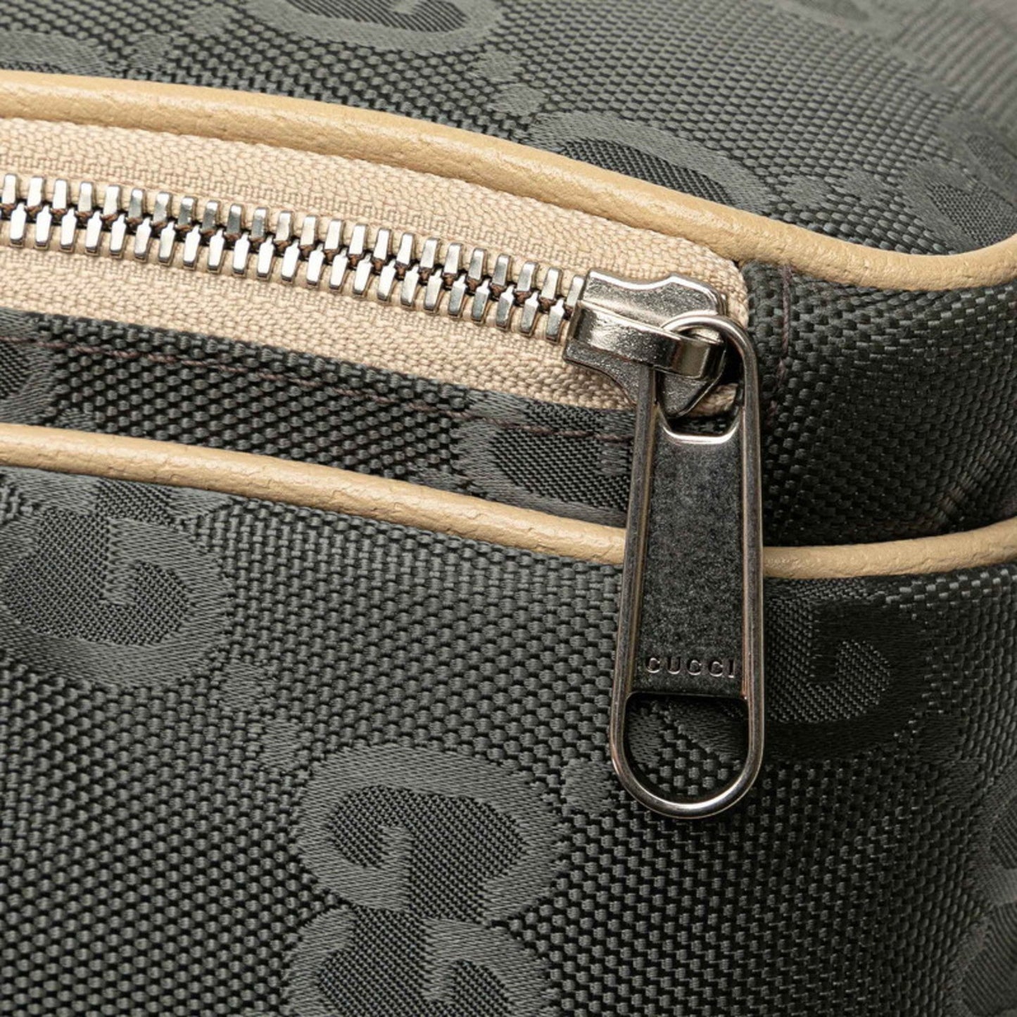 Gucci Beige Gray Nylon Leather Handbag Shoulder Bag