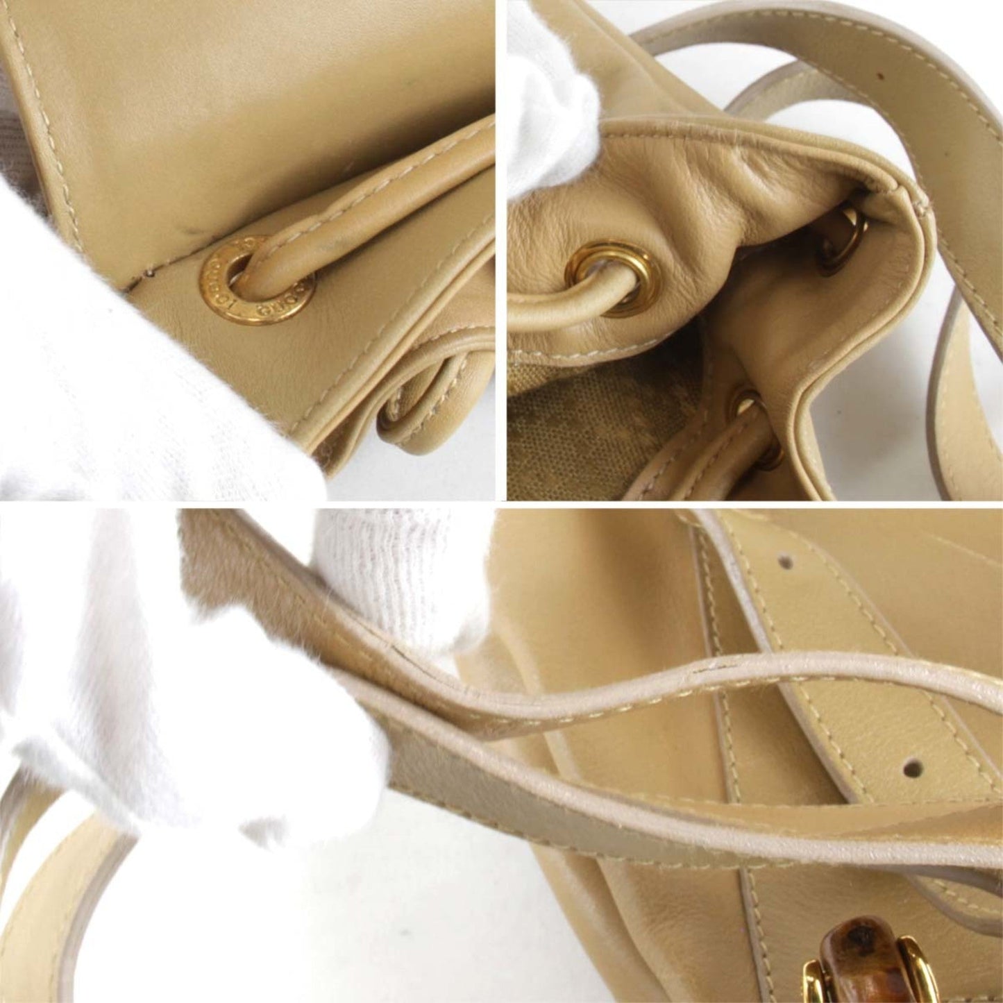 Gucci Bamboo Beige Leather Backpack