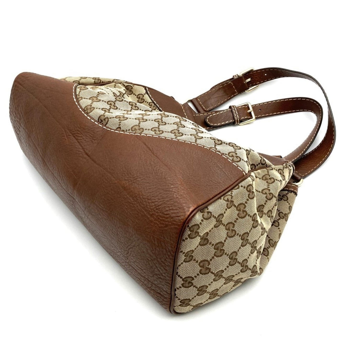 Gucci Brown Gg Canvas Leather Handbag Tote Bag