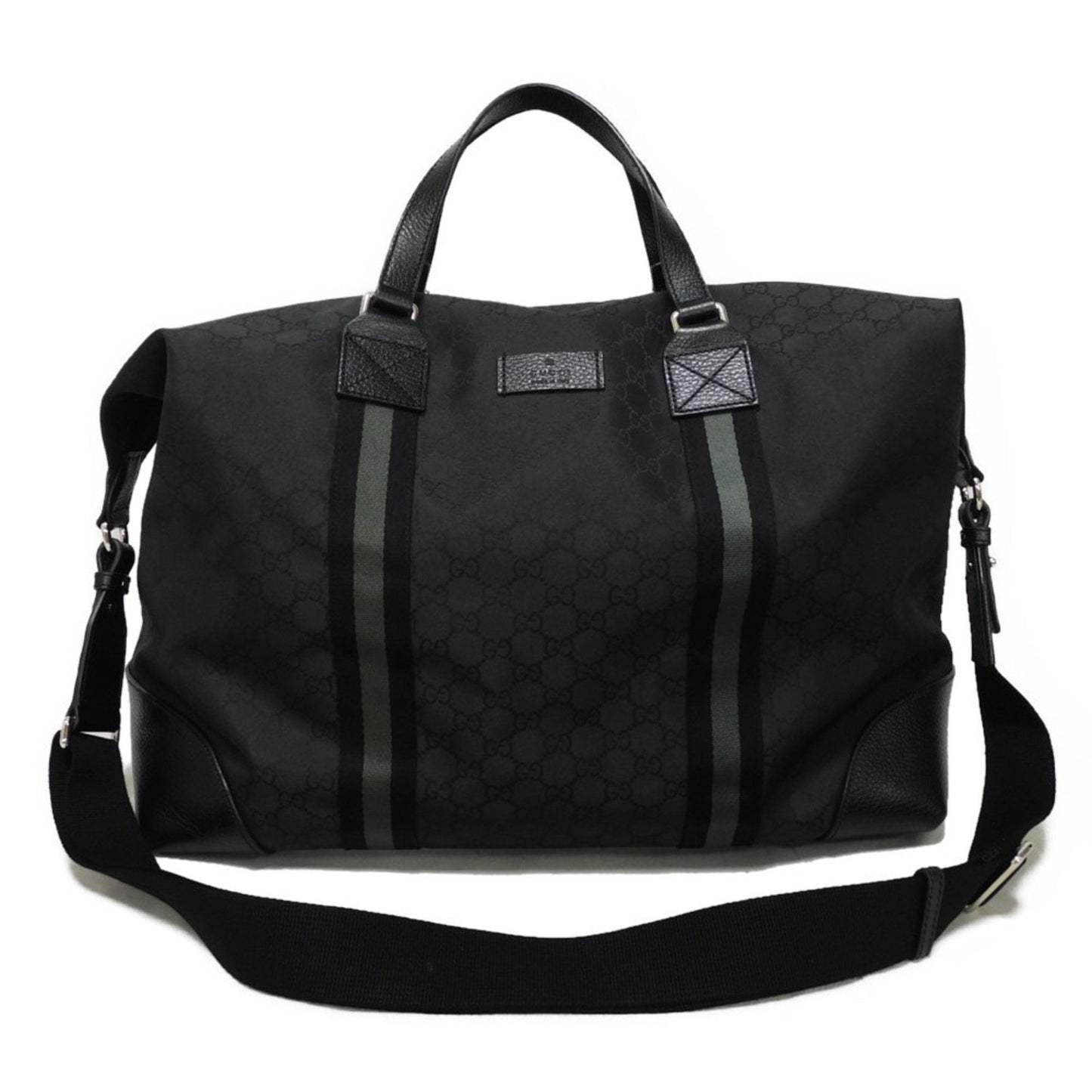 Gucci Black Nylon Canvas Leather Boston Bag Handbag Shoulder Bag ()