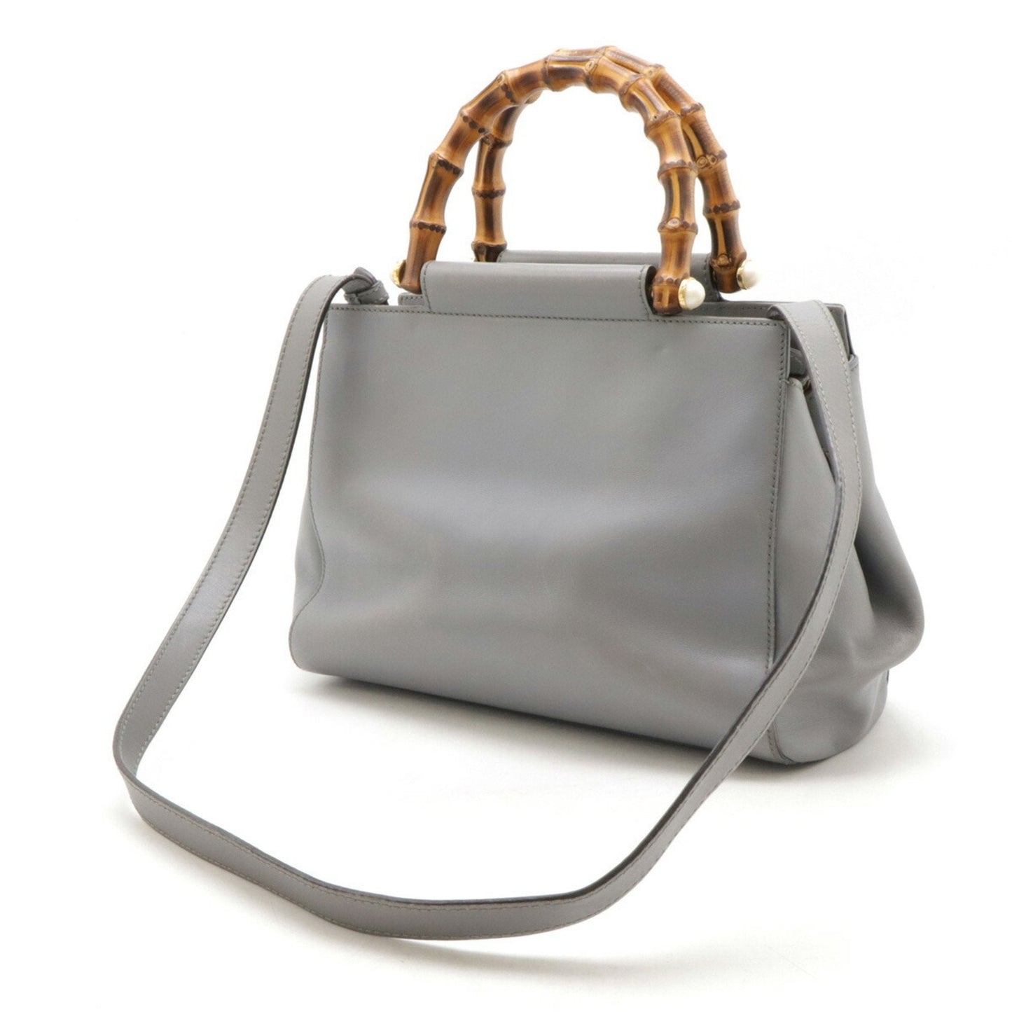 Gucci Bamboo Gray Bamboo Leather Artificial Pearl Handbag Shoulder Bag