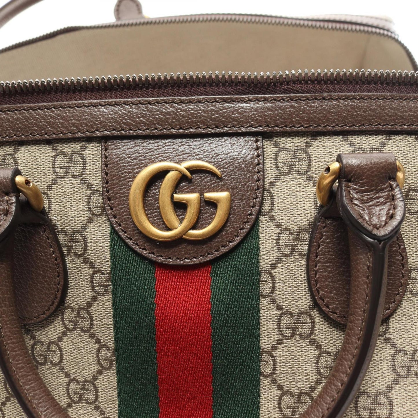 Gucci Beige Brown Multi-Color Pvc Coated Canvas Leather Boston Bag