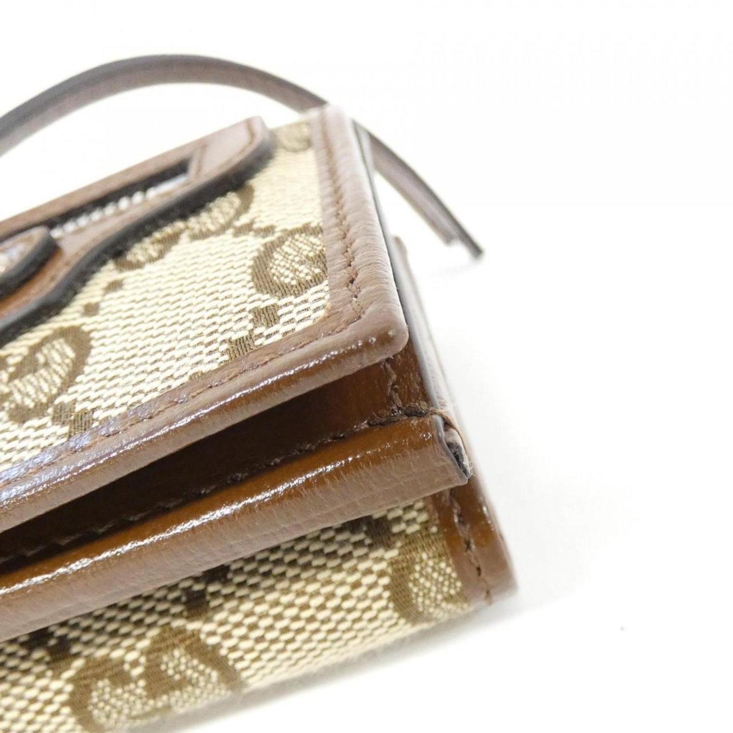Gucci Beige Brown Gg Canvas Leather Wallet (Tri-Fold)