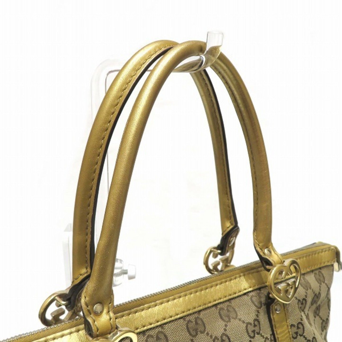 Gucci Brown Gold Canvas Leather Tote Bag