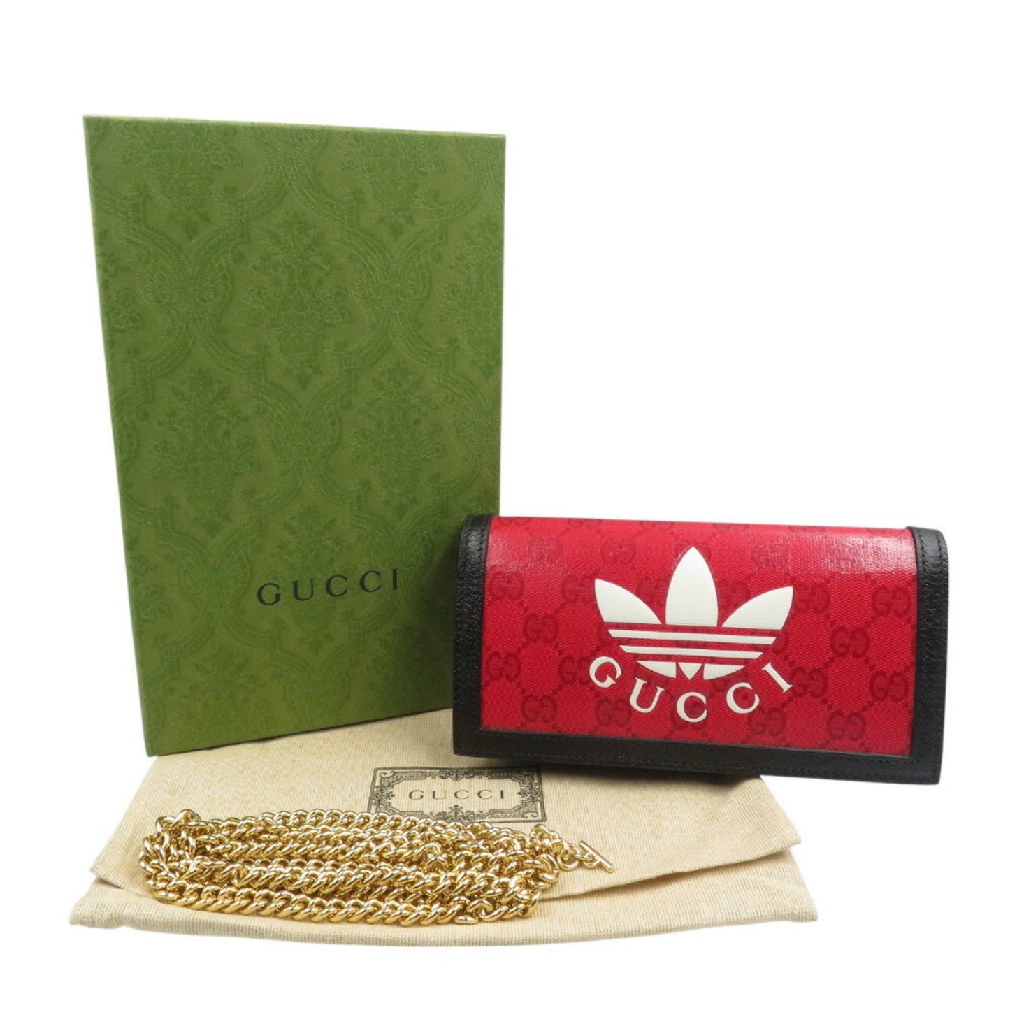 Gucci Black Red Color Gg Crystal Chain/Shoulder Wallet