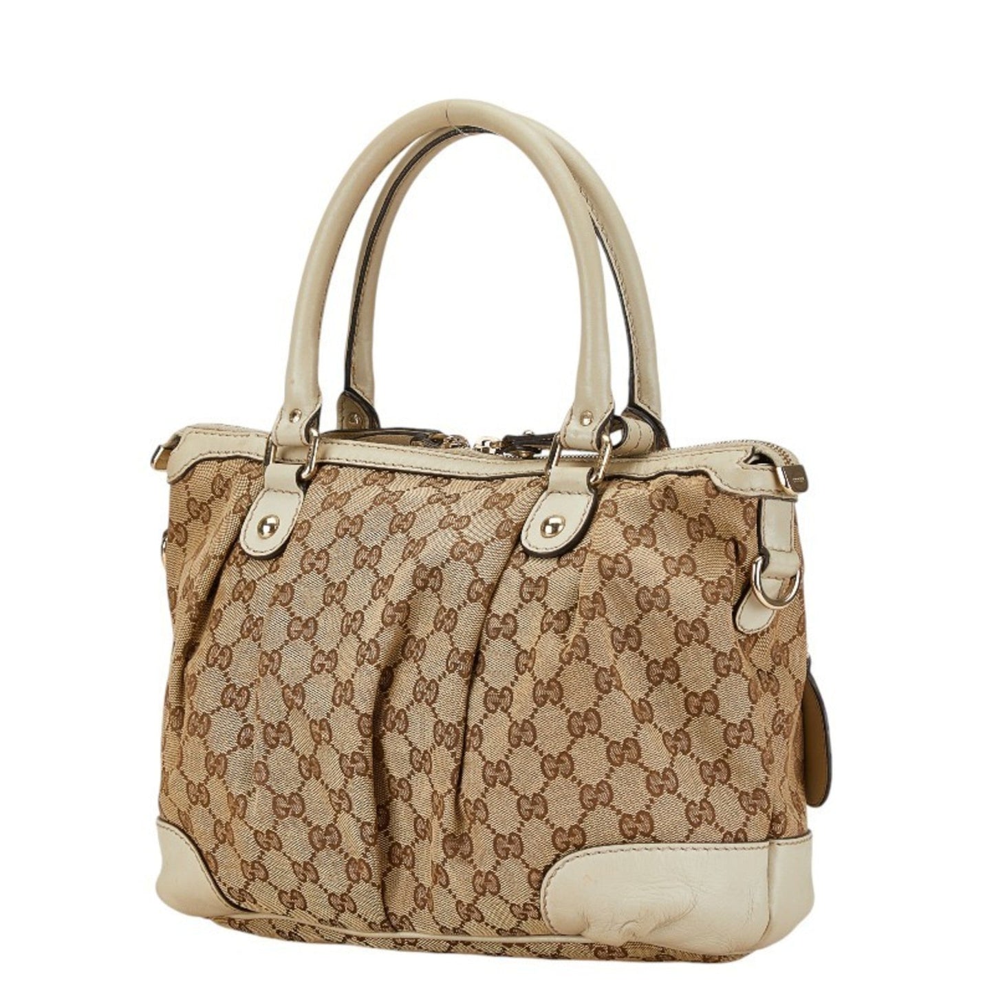 Gucci Gg Canvas Beige White Canvas Leather Handbag Shoulder Bag