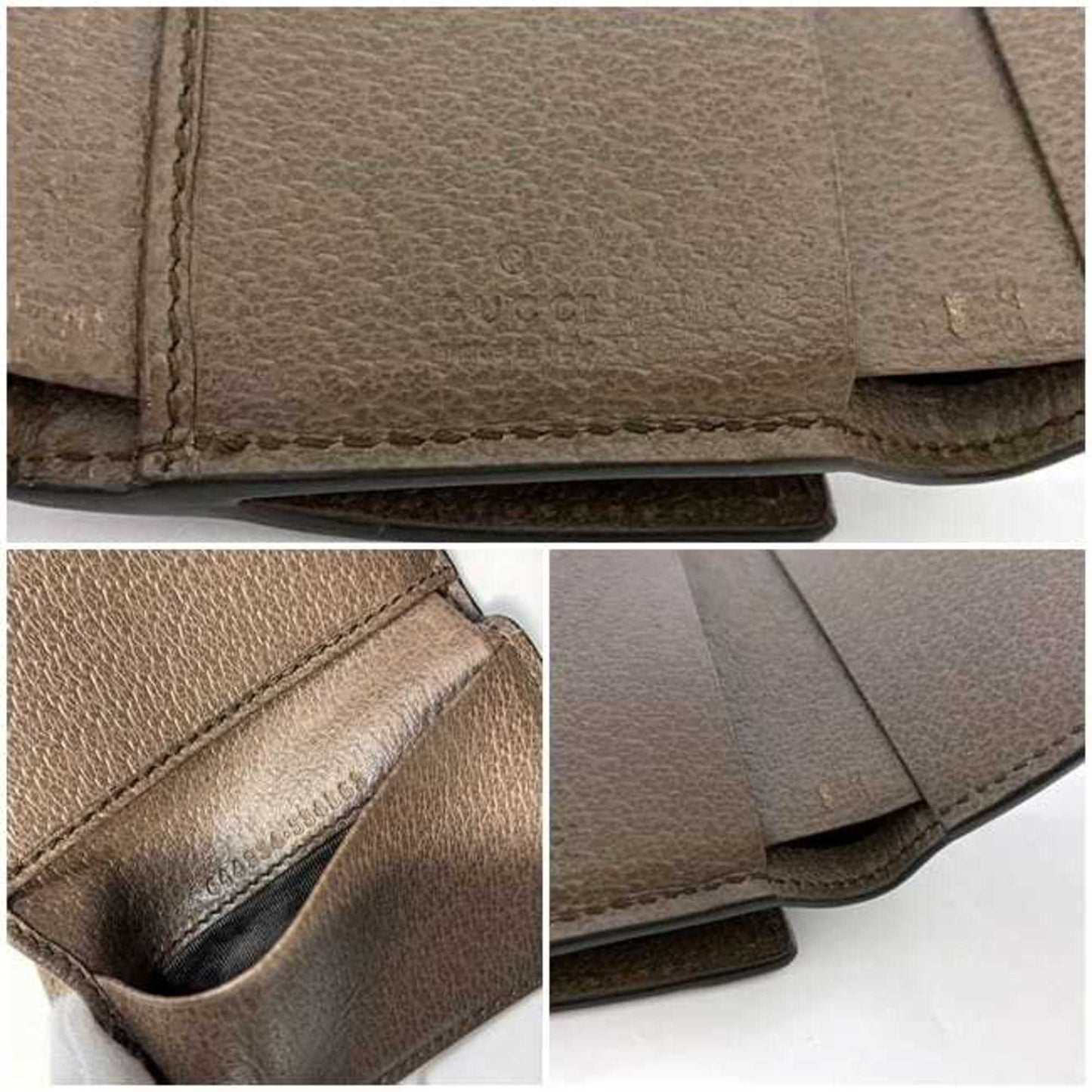 Gucci Beige Brown Pvc Canvas Leather Wallet (Tri-Fold)