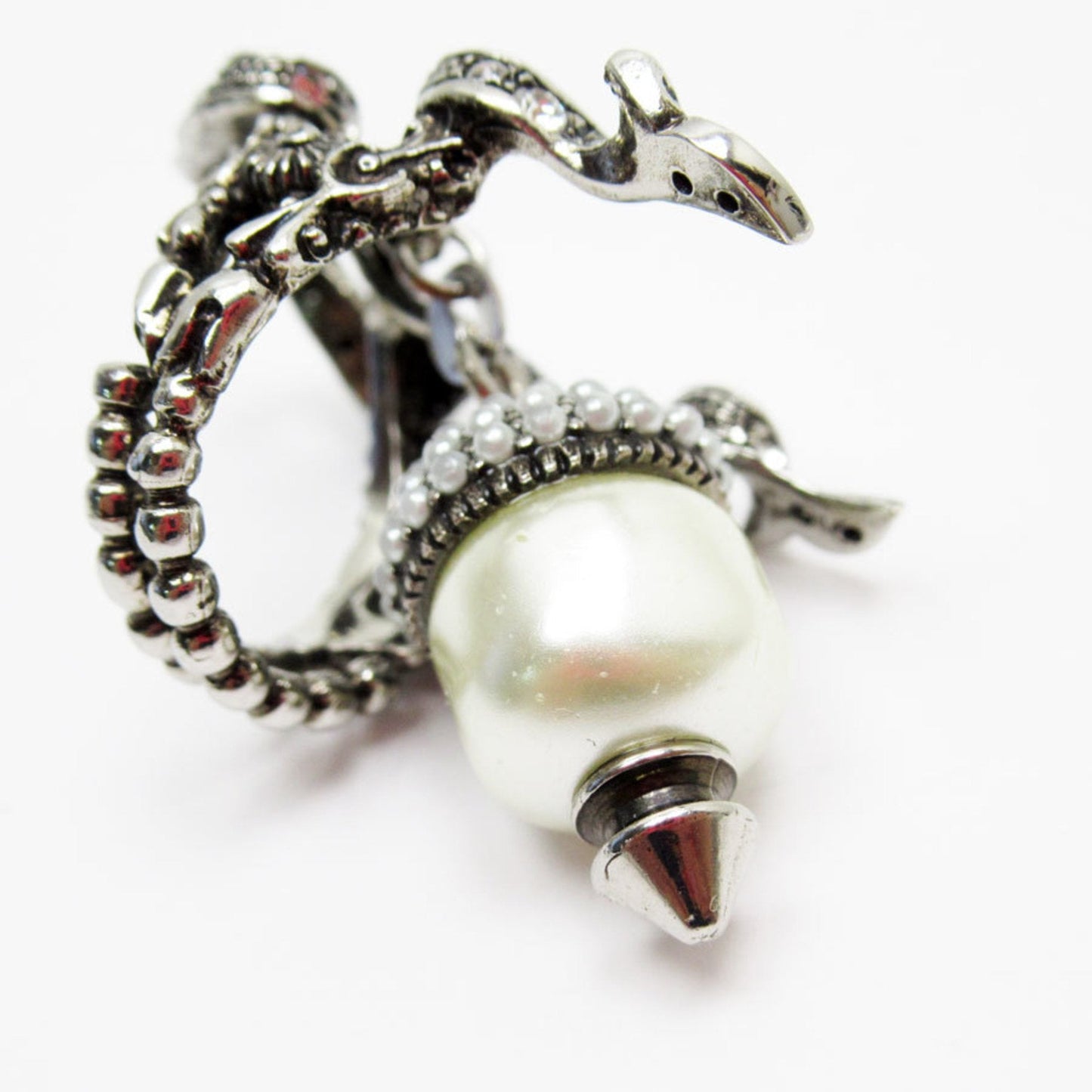 Gucci Silver Artificial Pearl Metal Band Ring