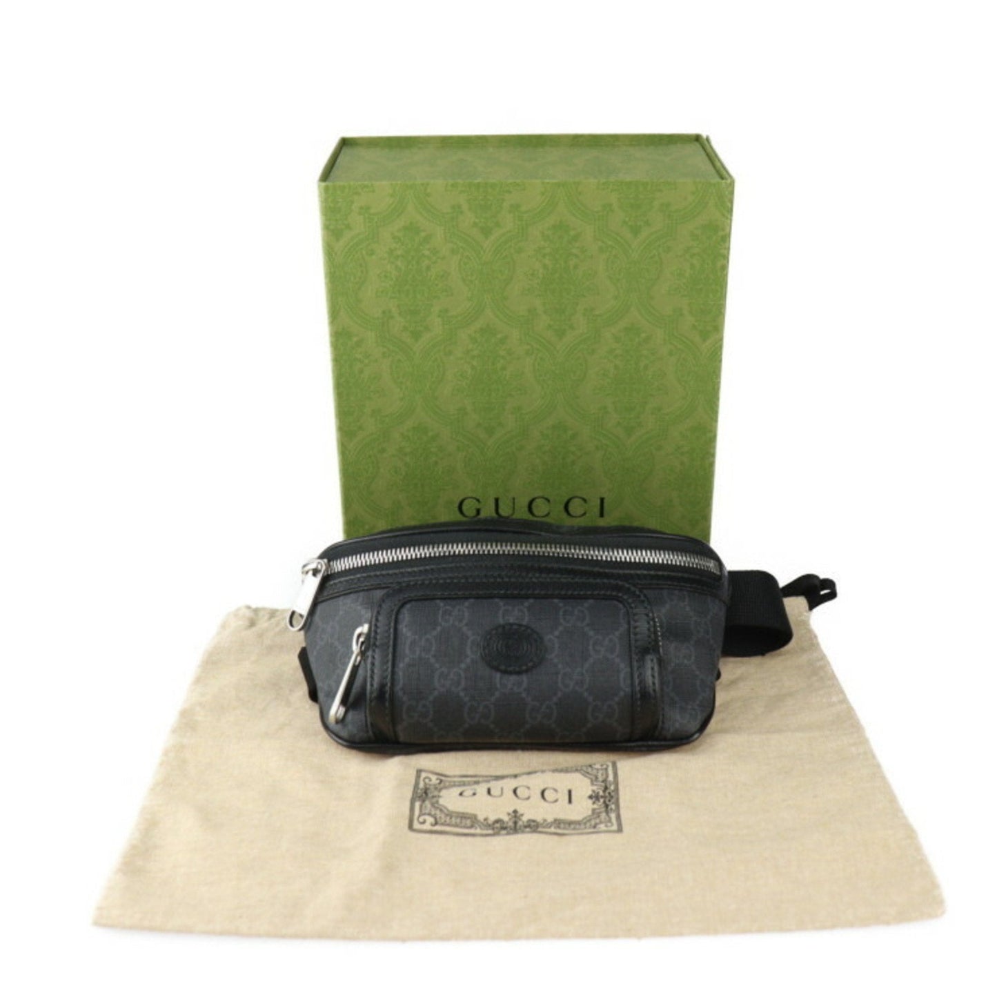 Gucci Black Gray Gg Supreme Leather Fanny Pack Sling Bag