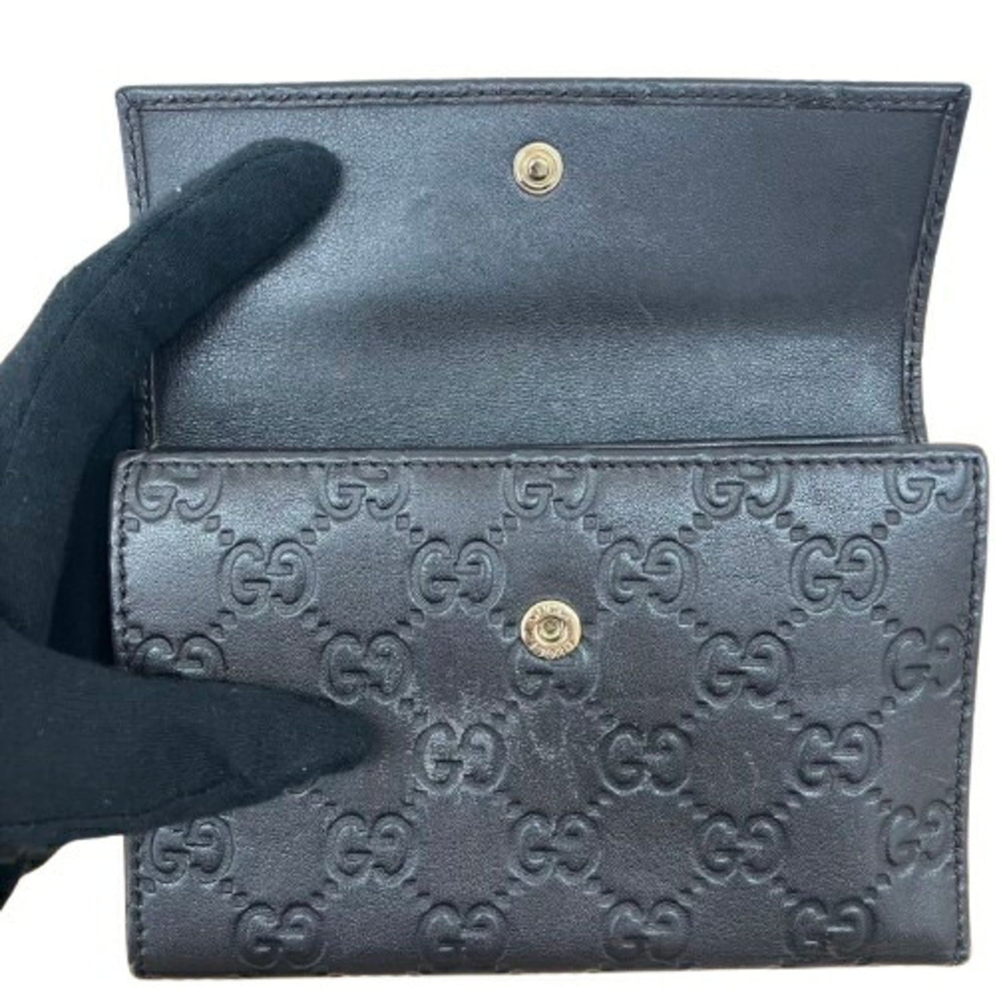 Gucci Black Leather Long Wallet (Tri-Fold)