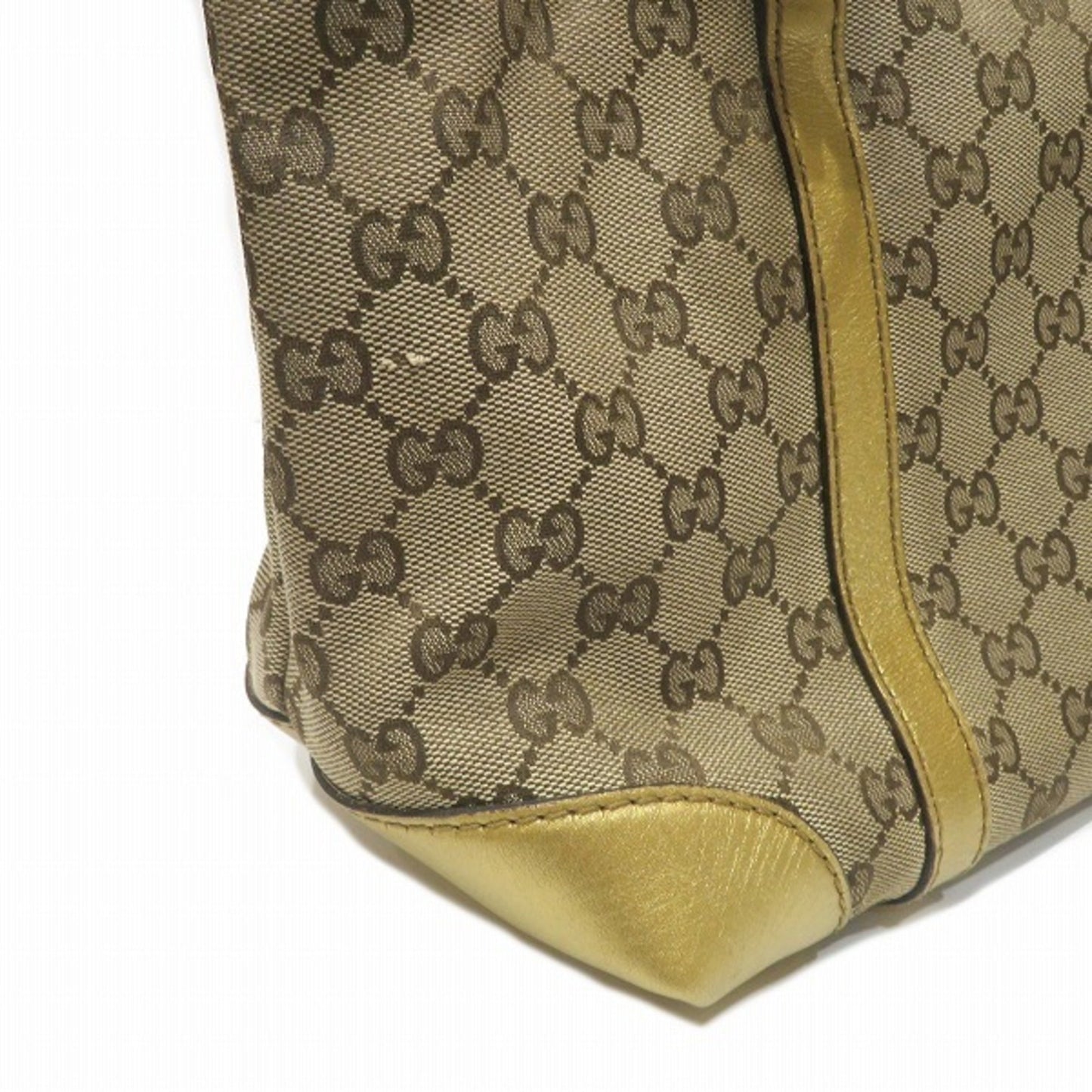 Gucci Brown Gold Canvas Leather Tote Bag