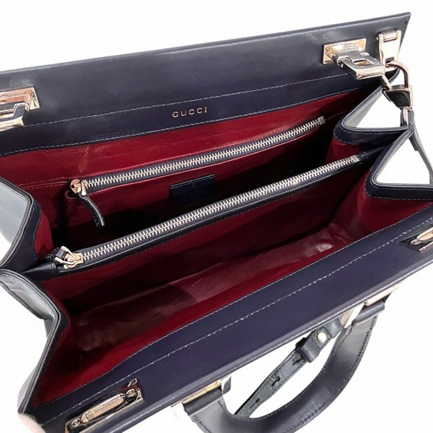 Gucci Beige Navy Red Color Leather Handbag Shoulder Bag