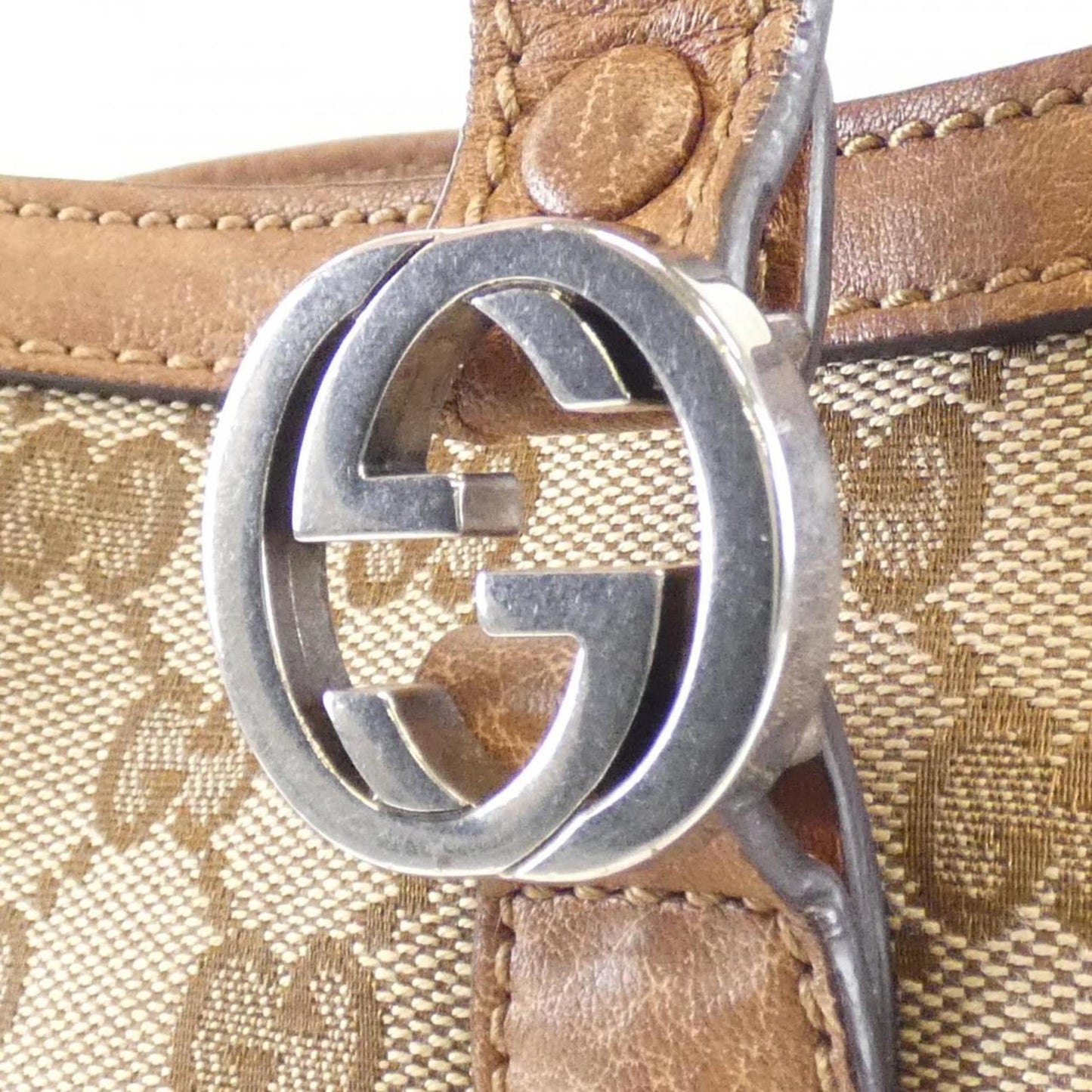 Gucci Beige Brown Gg Canvas Leather Tote Bag