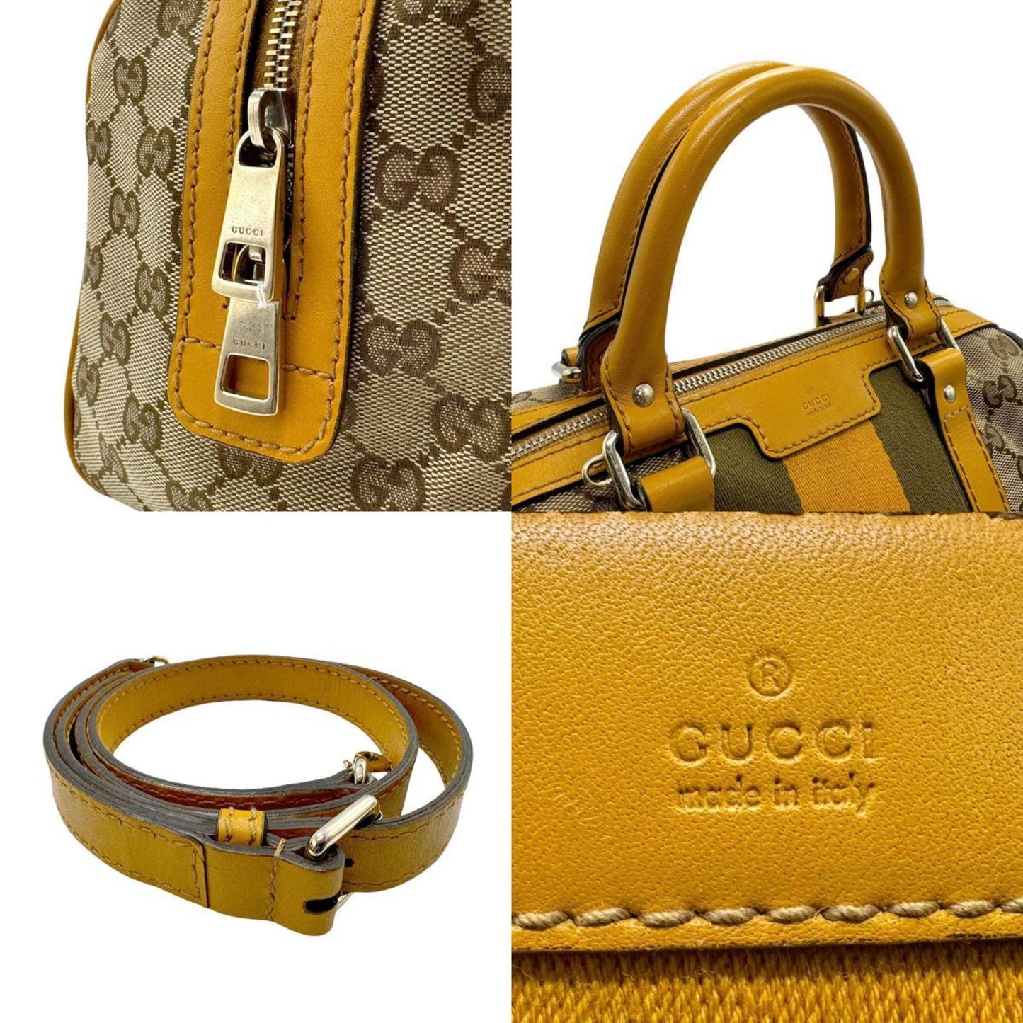 Gucci Beige Brown Khaki Yellow Gg Canvas Leather Handbag Shoulder Bag