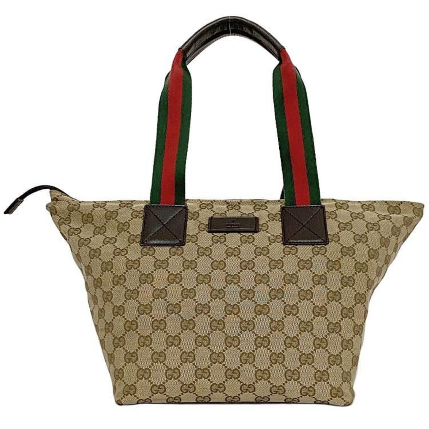 Gucci Beige Brown Canvas Leather Handbag Tote Bag